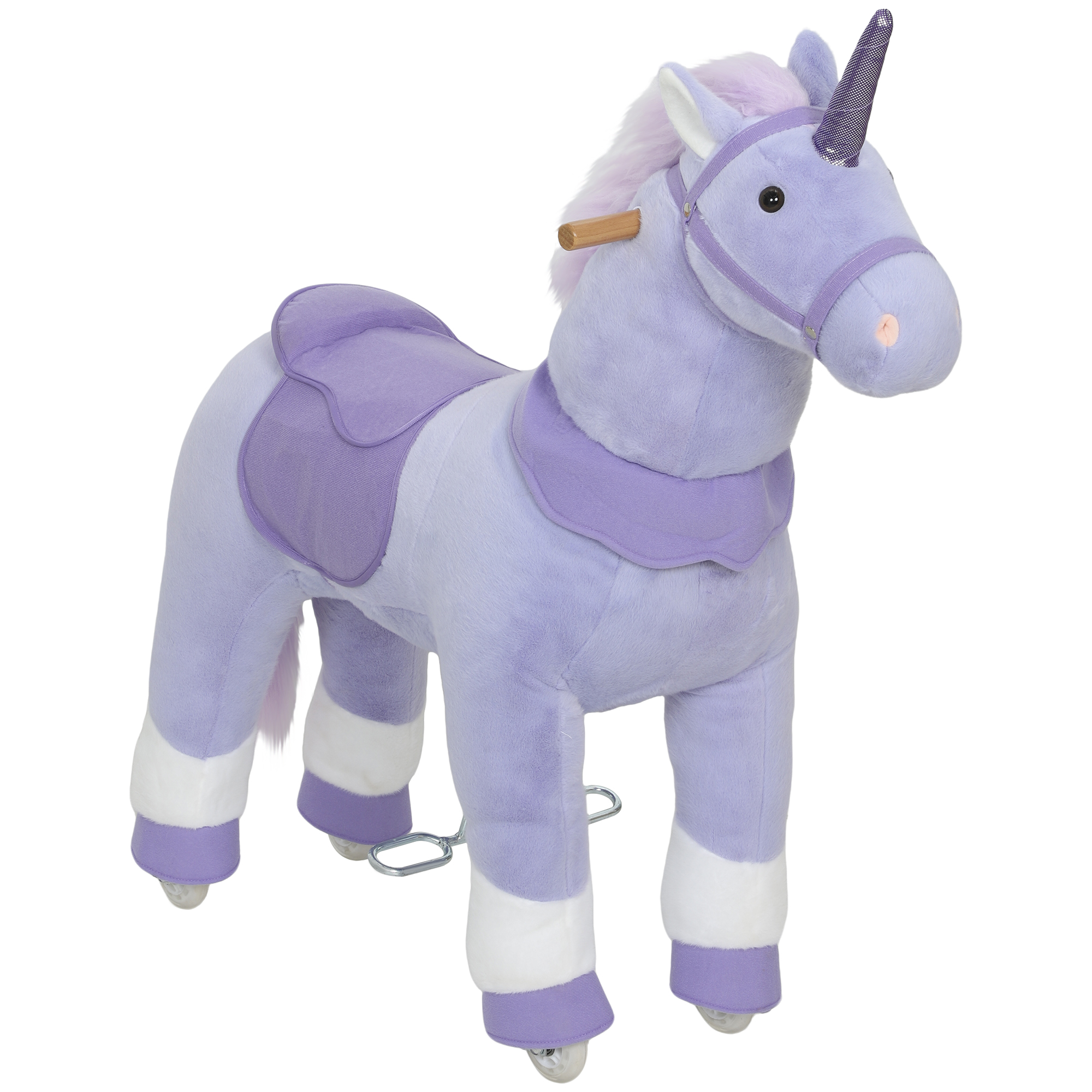 Qaba Ride on Unicorn Toy for Kids 4-7 Years, 37.8 Inch Plush Baby Rocking Horse with Wheels, No Battery Required, Purple