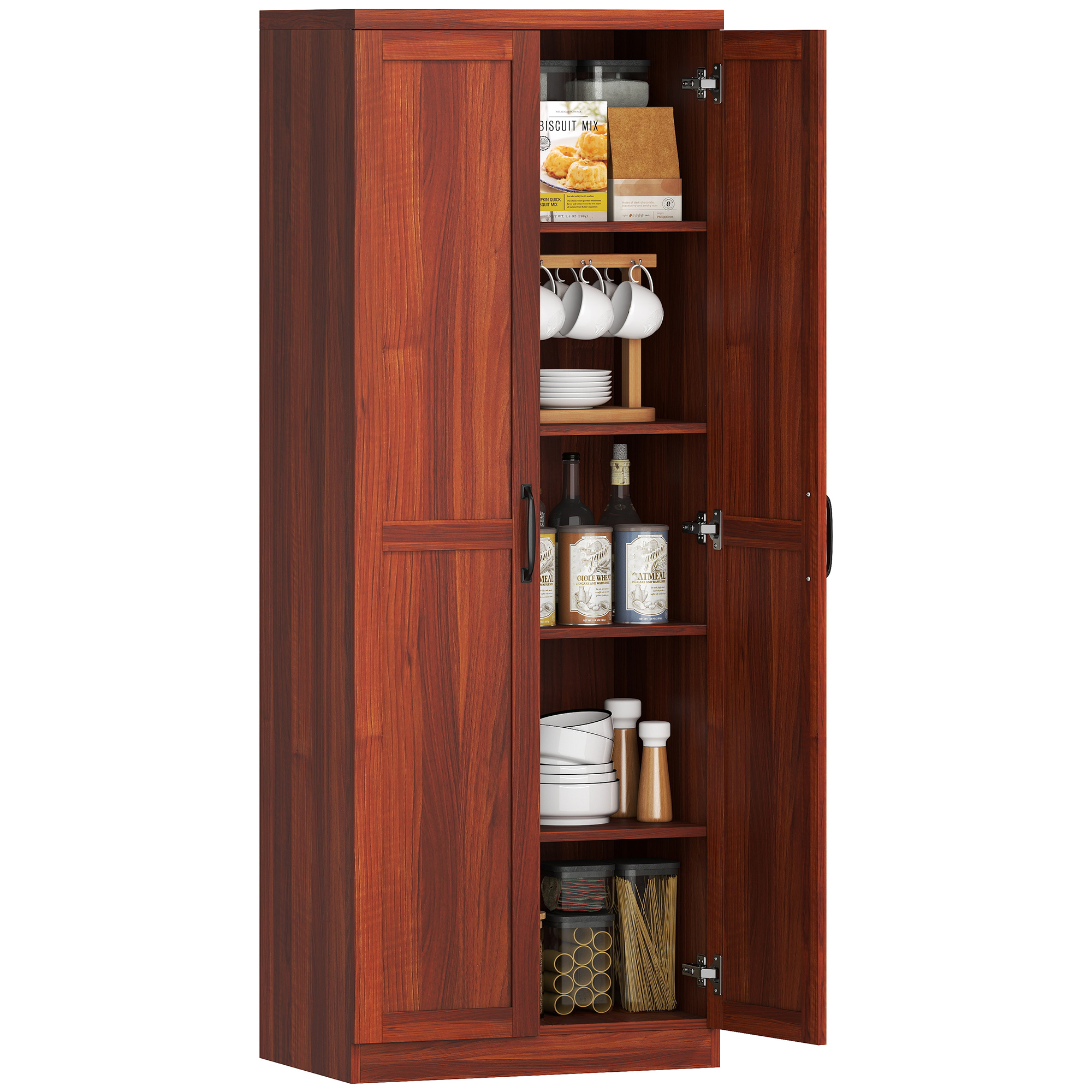 63" Kitchen Pantry Storage Cabinet with Doors and Shelves, Tall Kitchen Cabinet with 2 Doors and 5-tier Shelving