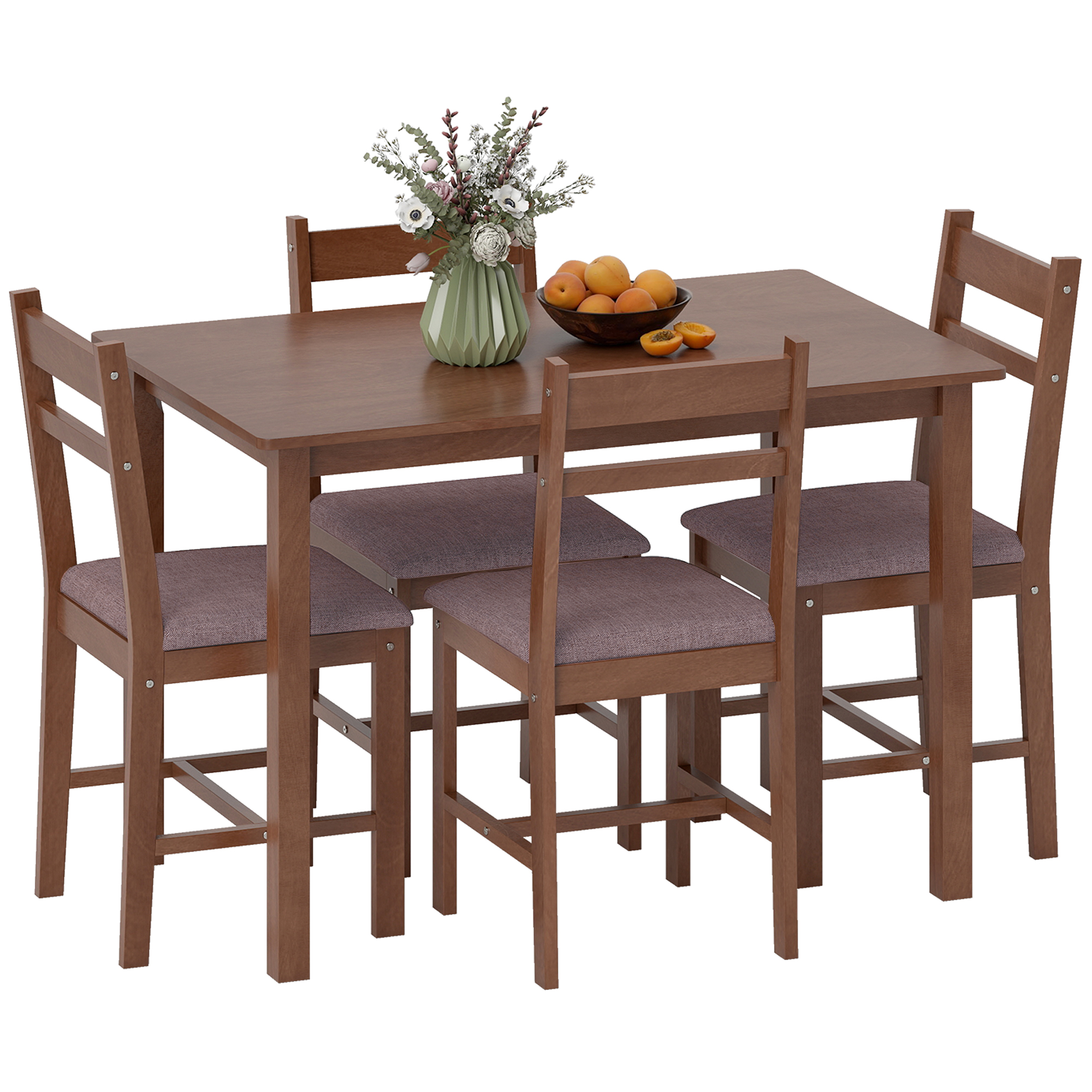 5-Piece Solid Wood Dining Table Set for 4, Farmhouse Kitchen Table with Upholstered Chairs for Dining Room, Light Brown