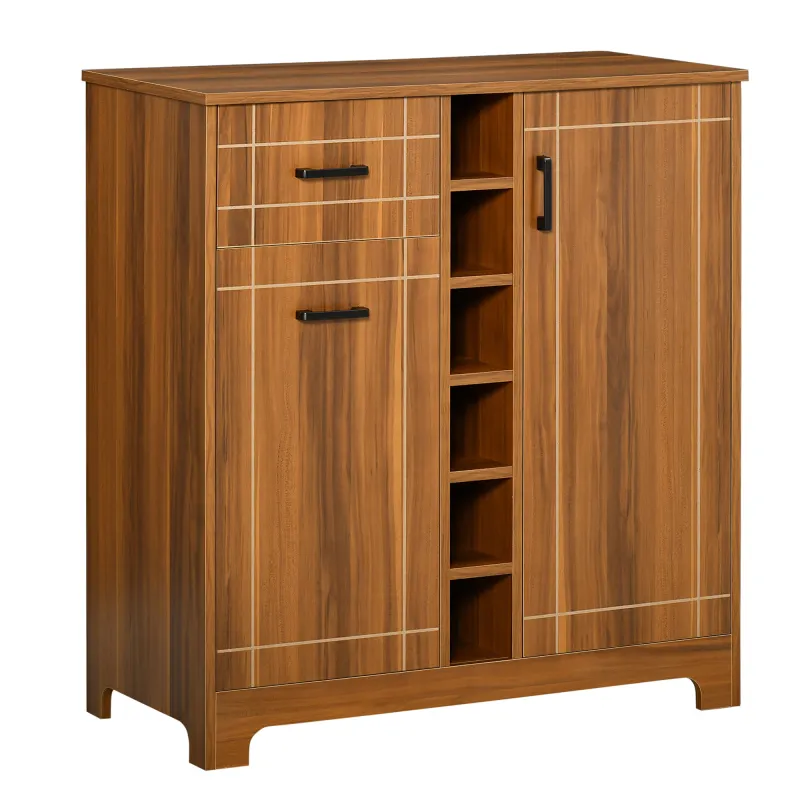  Retro Wine Cabinet for 6 Bottles, Wine Rack Sideboard Serving Bar with Glass Holders and 1 Drawer, Brown