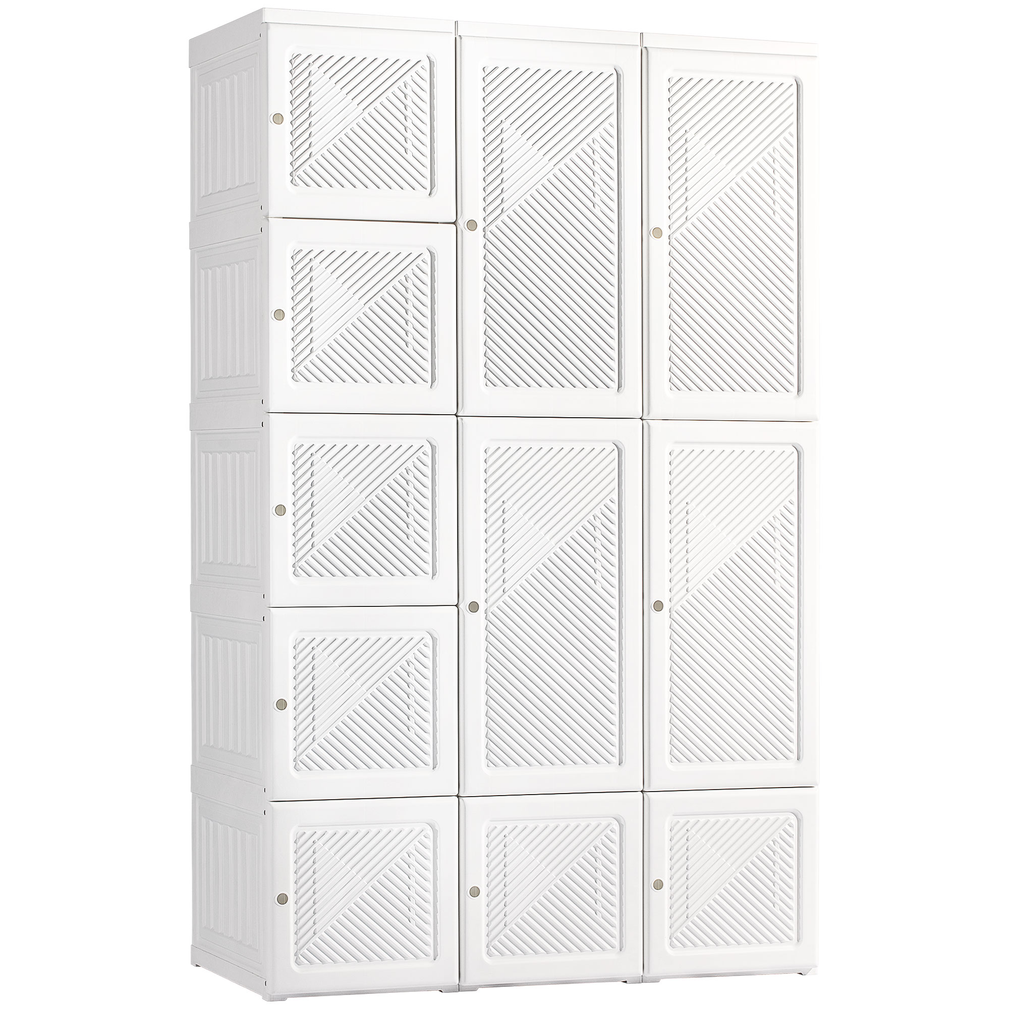  Portable Wardrobe Closet, Folding Clothes Storage Organizer with 8 Cube Compartments, 2 Hanging Rods, 11 Magnet Doors, White