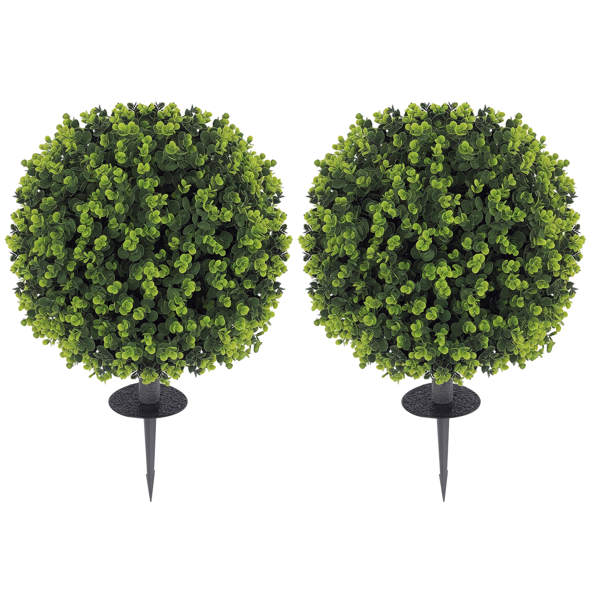 2 Pack 1.3ft Artificial Ball Eucalyptus Topiary with Ground Stake, UV Resistant Faux Greenery for Indoor Outdoor