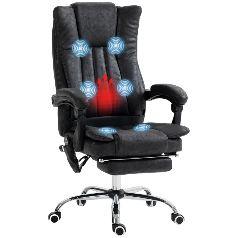 Massage Office Chair, 6 Points and Heat, Reclining Computer Chair with High Back, Adjustable Height and Footrest, Black