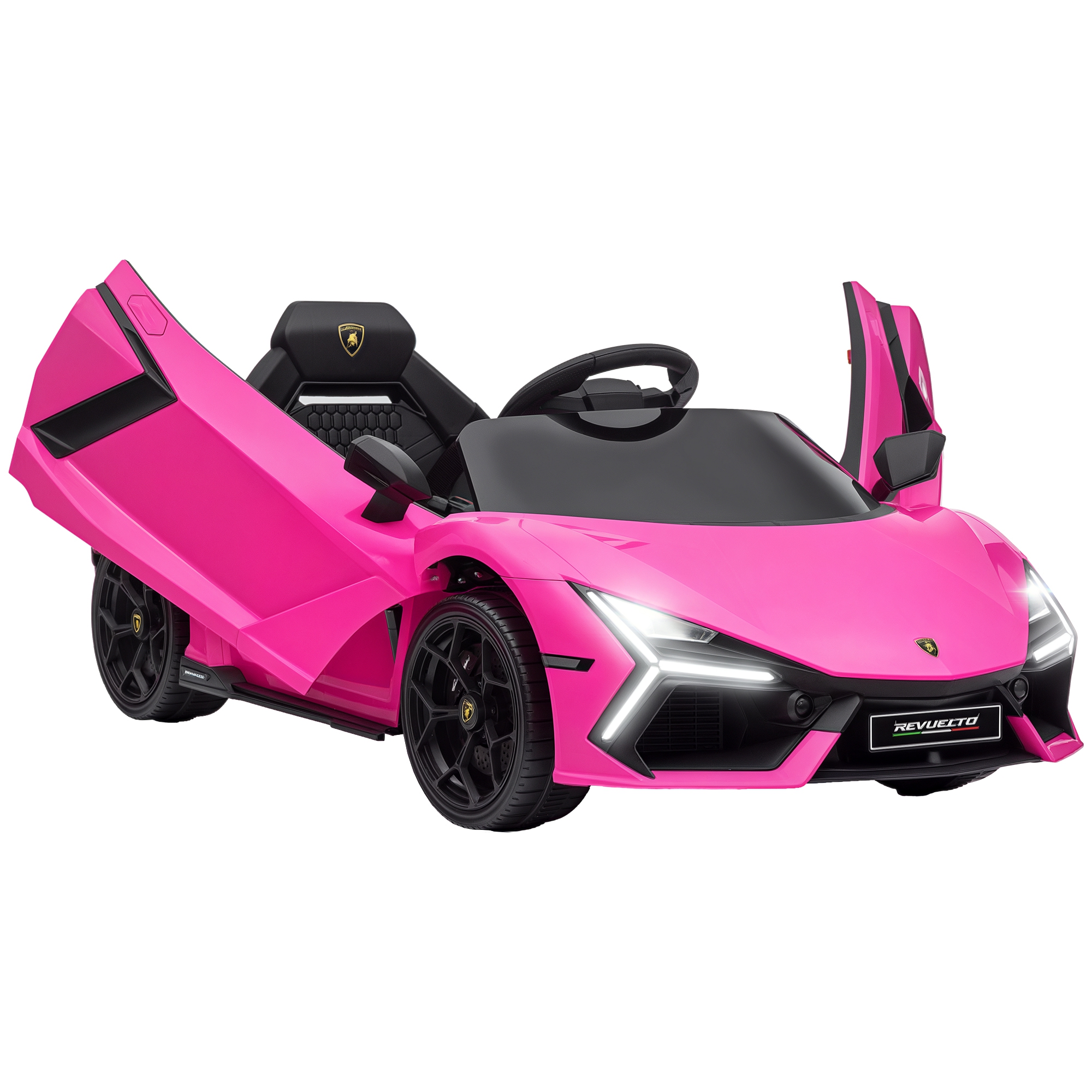 Lamborghini Revuelto Licensed 12V Kids Ride on Car Electric Car w/ Hydraulic Doors, Remote, Transport Wheels, Pink