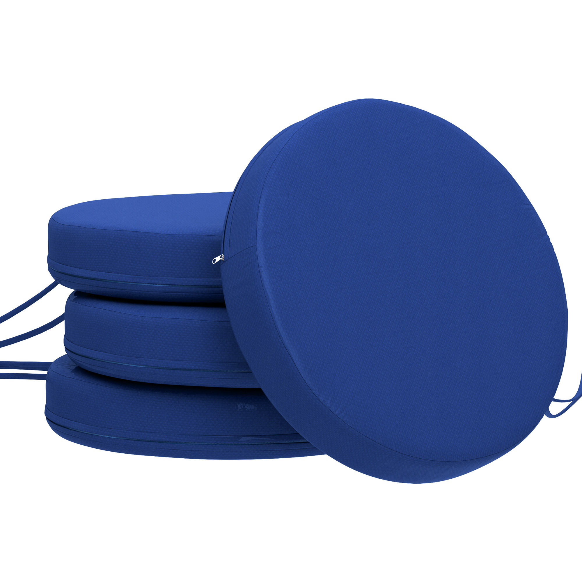 Patio Chair Cushions Set of 4 Round Seat Cushions for Dining Bistro Chairs Machine Washable, 15" x 15" x 3", Navy Blue