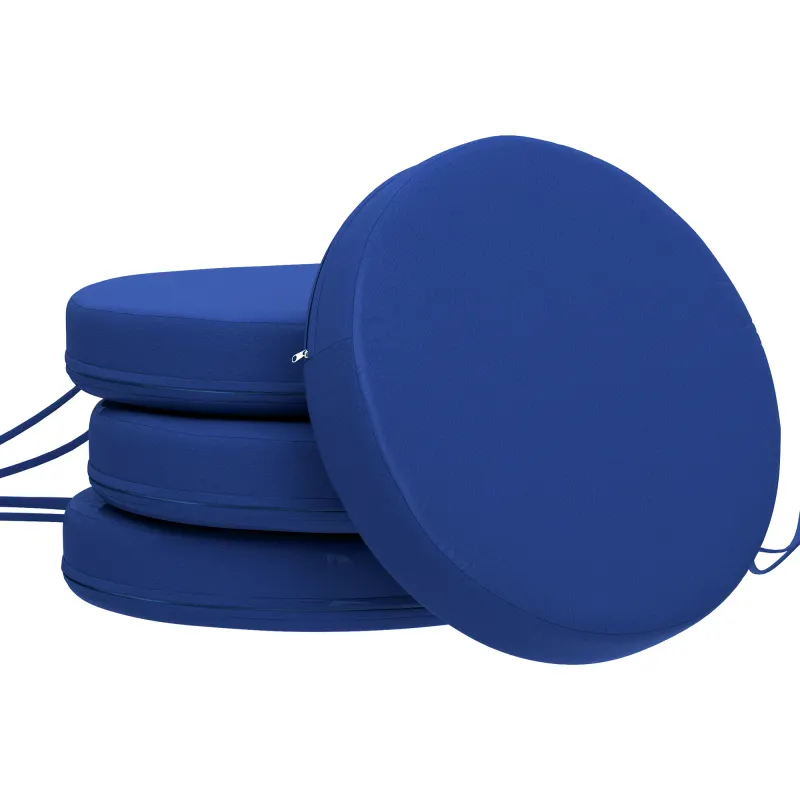 Patio Chair Cushions Set of 4 Round Seat Cushions for Dining Bistro Chairs Machine Washable, 15" x 15" x 3", Navy Blue