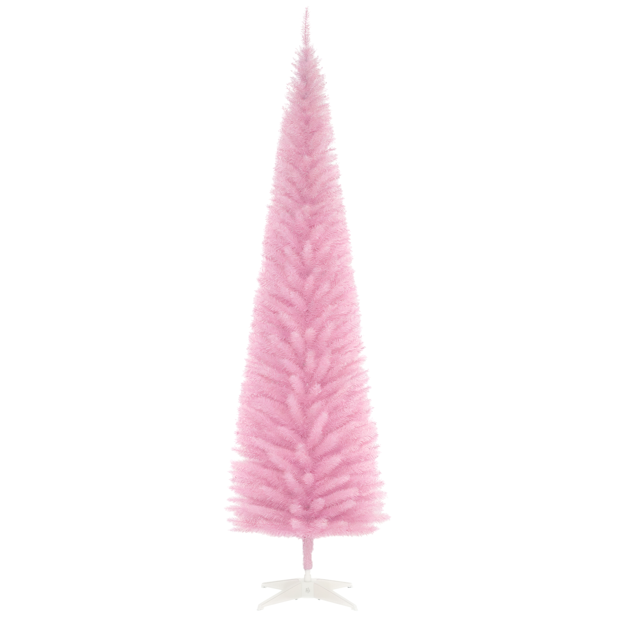 7ft Unlit Pencil Artificial Christmas Tree with Realistic Branches and 499 Tips, Plastic Base, Pink