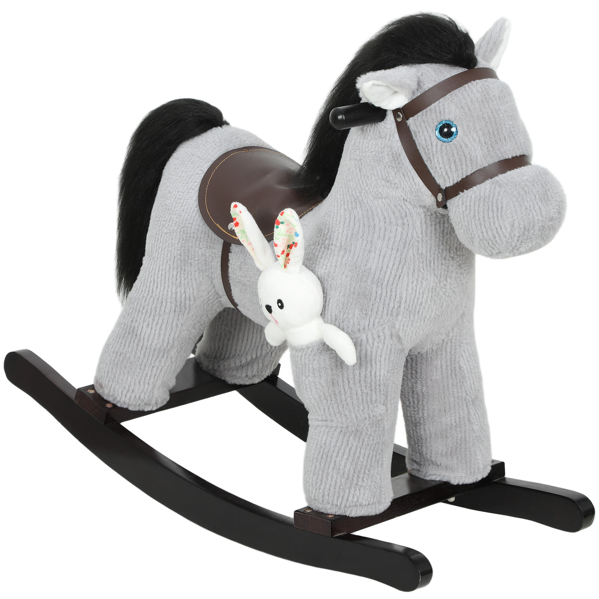 Kids Rocking Horse, Plush Toddler Ride on Toy with Realistic Neigh and Toy for 2–5 Years Old, Gray