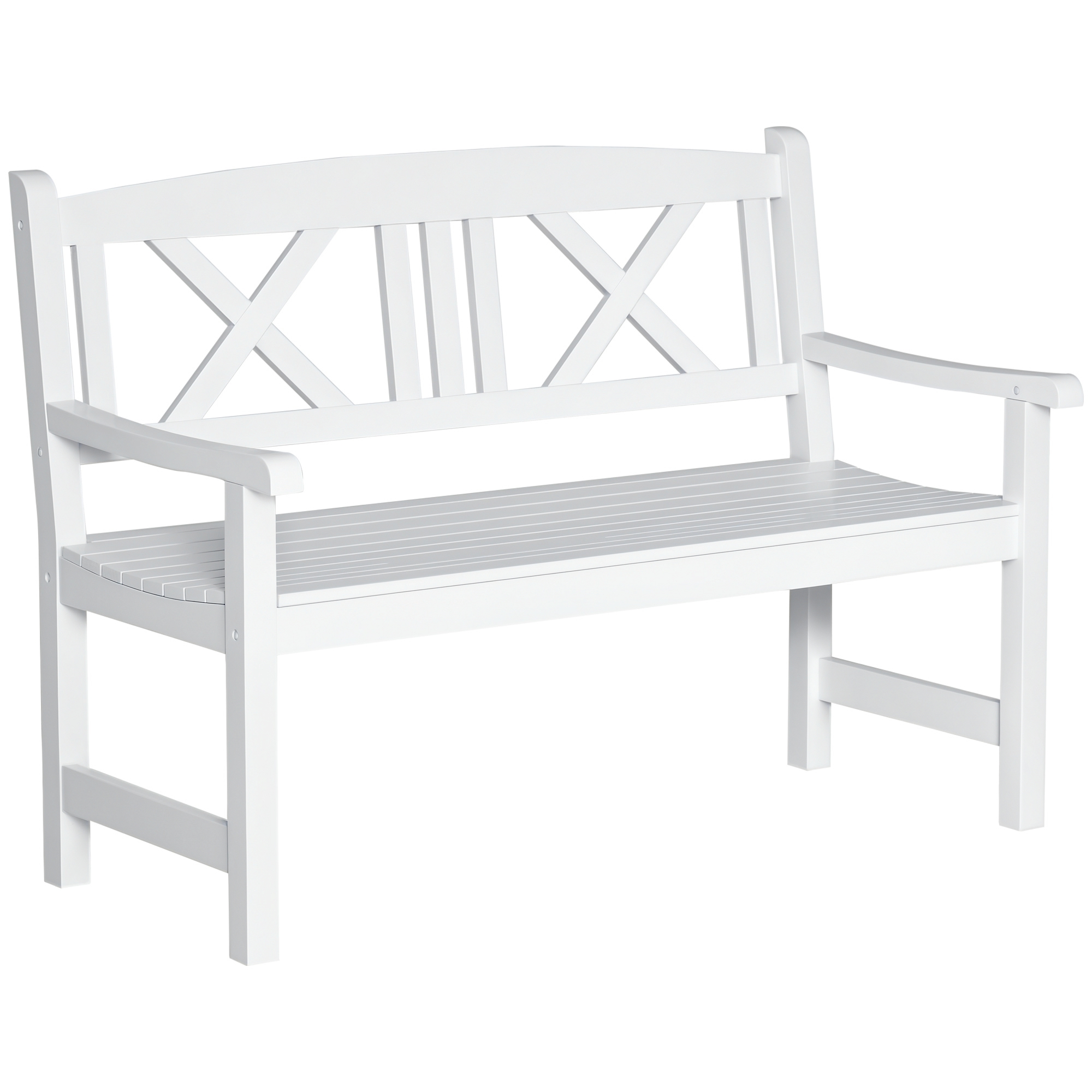 2-Seater Wooden Garden Bench, 4FT Outdoor Patio Loveseat with Unique X-Shape Back for Yard, Lawn, Porch, White