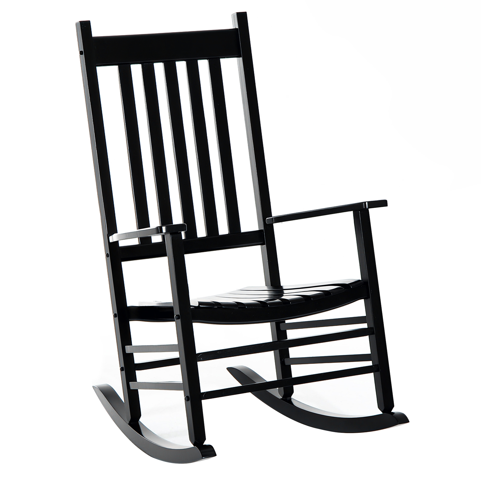 Wooden Outdoor Rocking Chair with Armrests, High Back for Garden, Patio, Balcony, Porch, Black