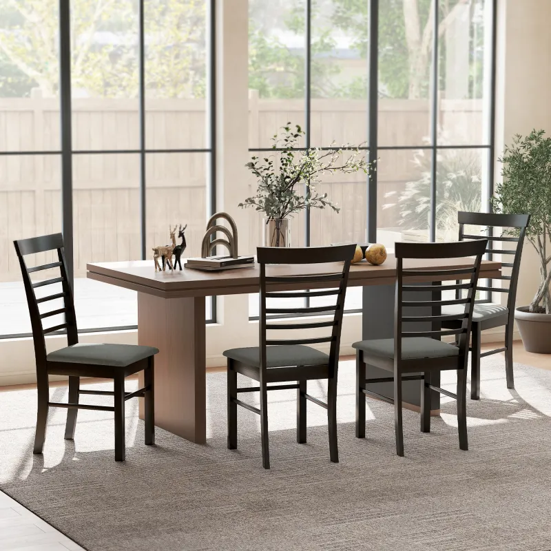 Wooden Dining Chairs Set of 4, Farmhouse Upholstered Kitchen Chairs with Rubber Wood Frame, Black and Gray