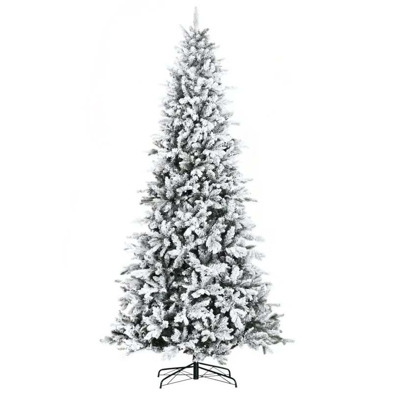  9 Foot Pine Snow Flocked Artificial Christmas Tree with 616 Realistic Cedar Branches, Auto Open, Home Holiday Decoration, Green