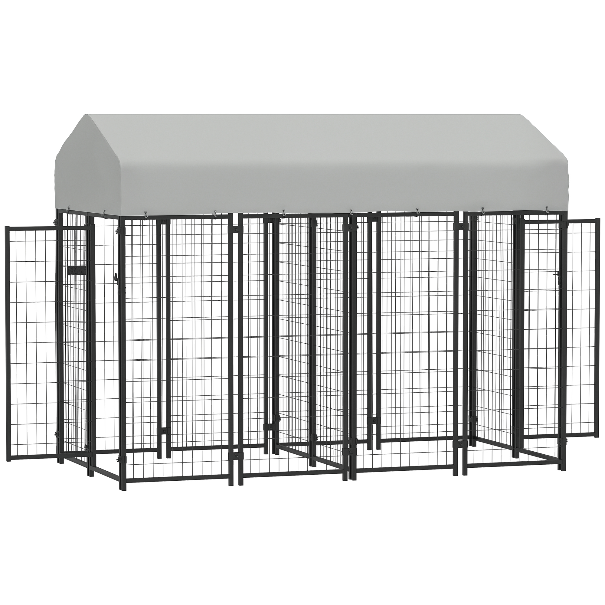 Outdoor Dog Kennel with Two-Room Design, Water-Resistant & Sun-Proof Cover, for S, M, L Dogs, 8' x 4' x 6'