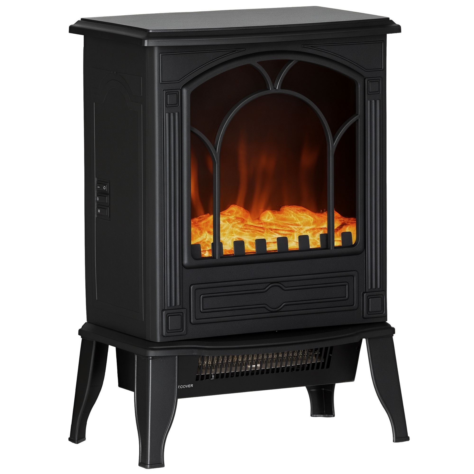 Electric Fireplace Heater, Freestanding Fireplace Stove with Realistic Flame Effect Overheat Protection 725W/1450W Black