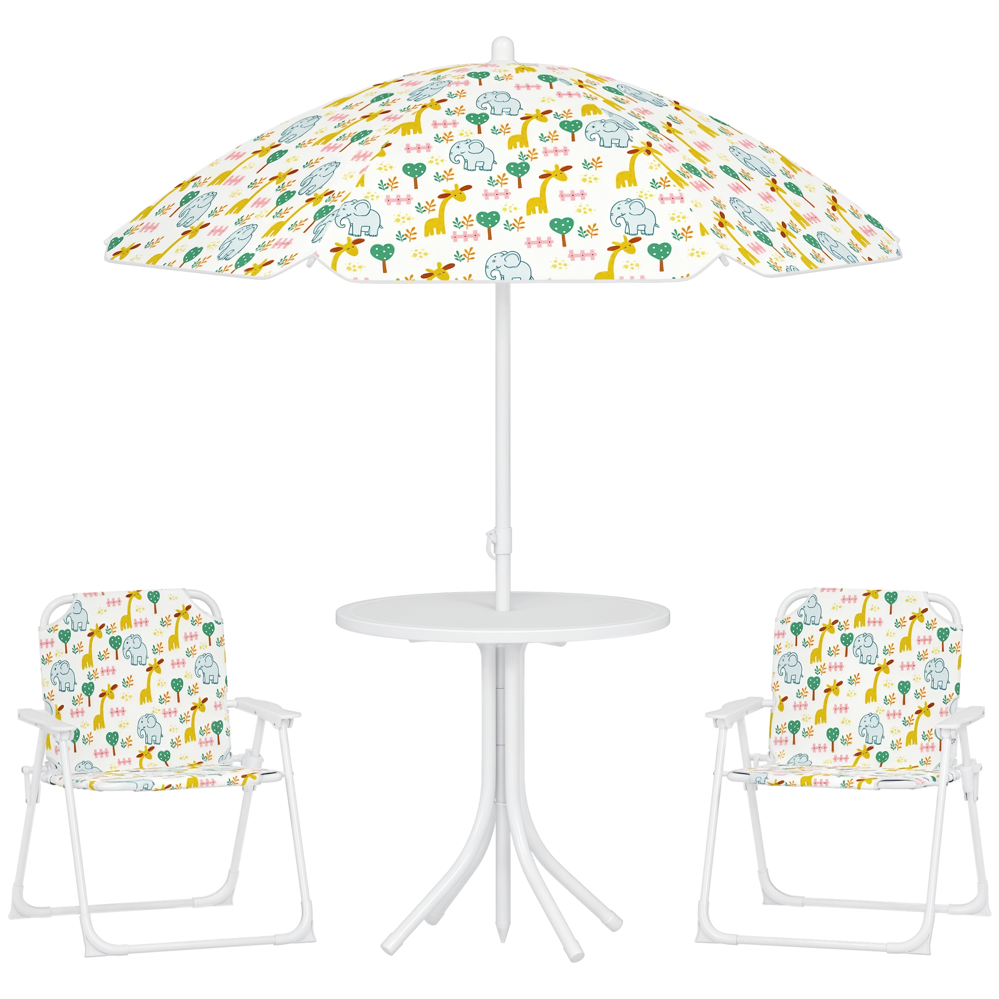 Kids Picnic Table and Chair Set, Outdoor Activity Table with Foldable Chairs, Removable Umbrella for Backyard, White
