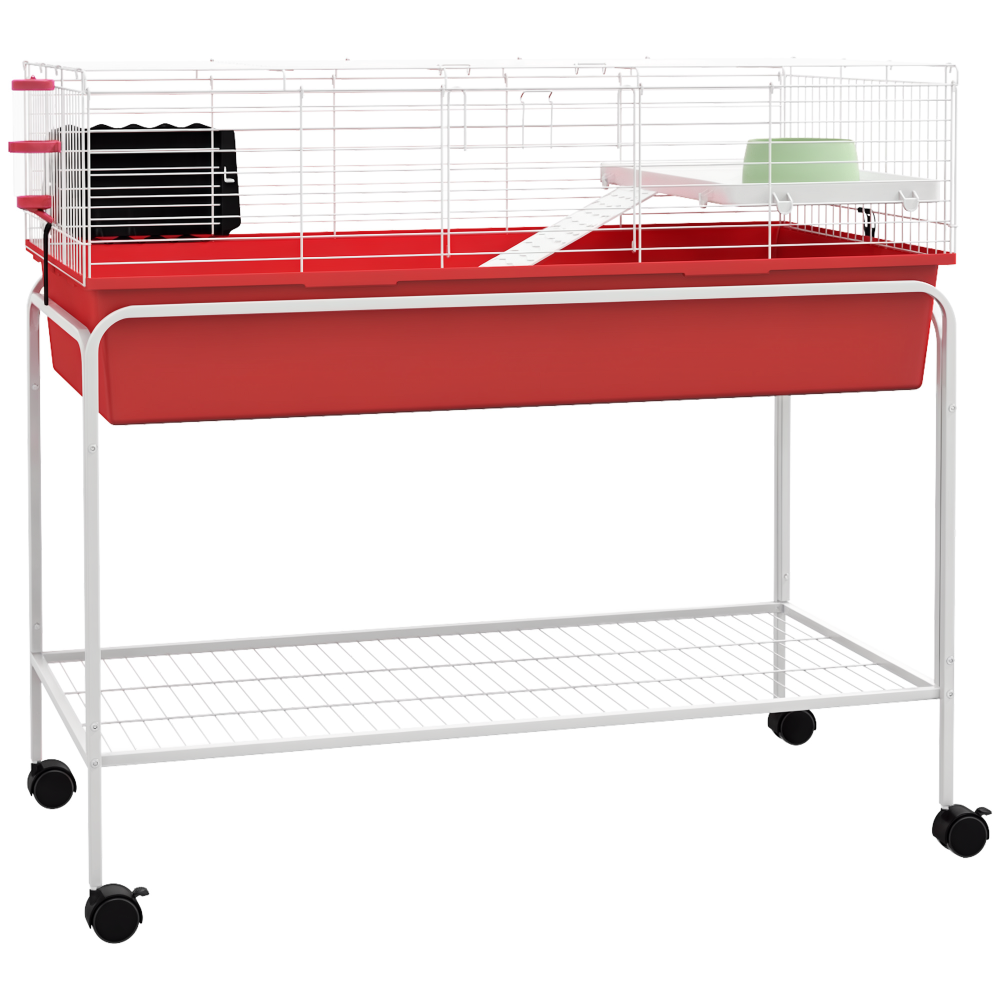 Two-Story Small Animal Cage Removable from Stand, Pet Habitat with Shelf & Wheels, 39" x 20.5" x 36.5", Red