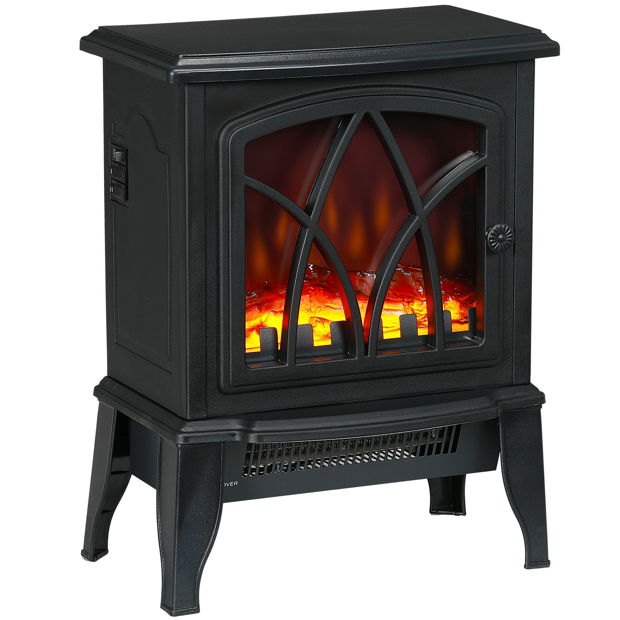 Electric Fireplace Heater, Freestanding Fireplace Stove with Realistic Flames Overheating Protection 750W/1500W, Black