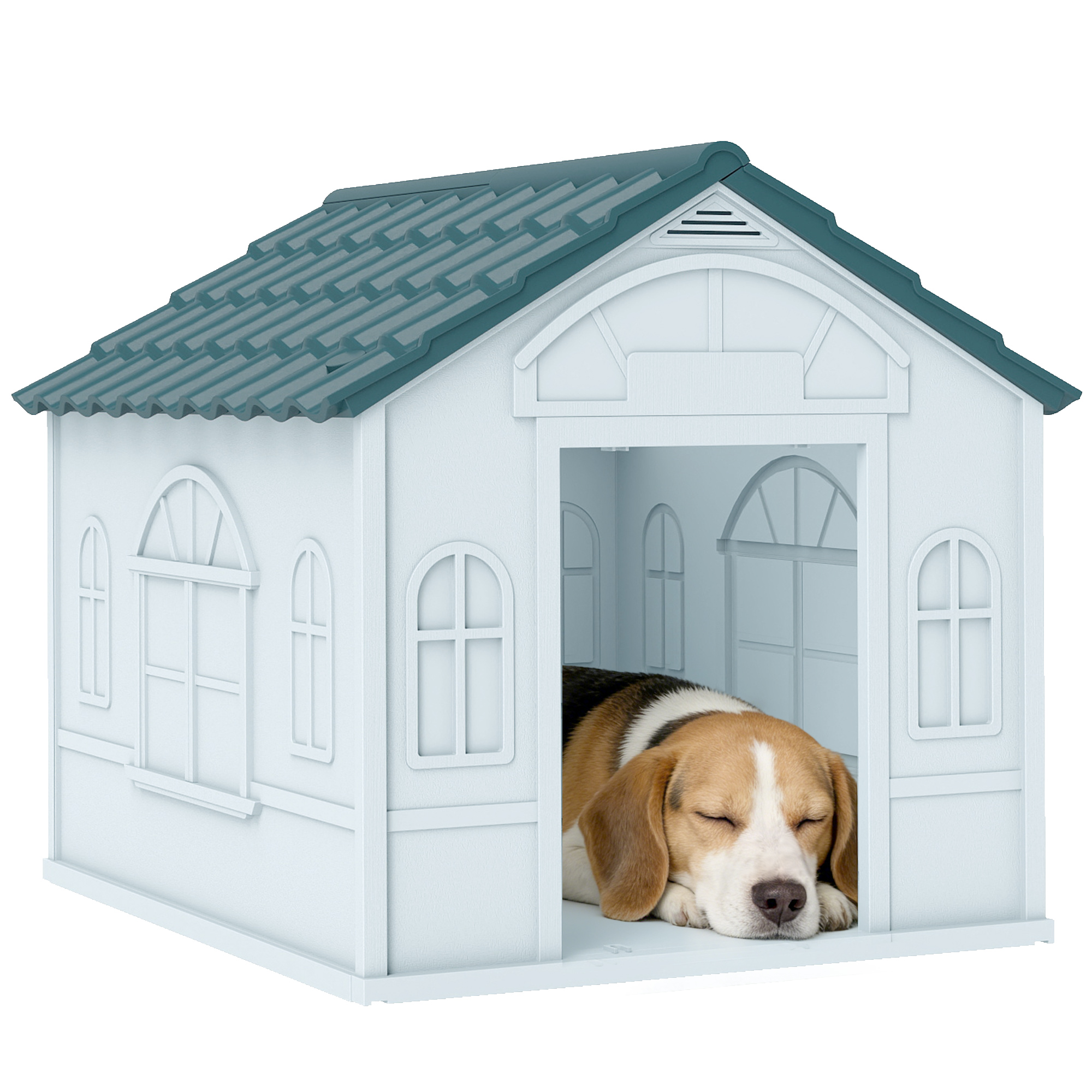 Plastic Dog House for Medium and Small Dogs, Water Resistant Puppy Shelter Indoor Outdoor with Door, Easy to Assemble, Blue