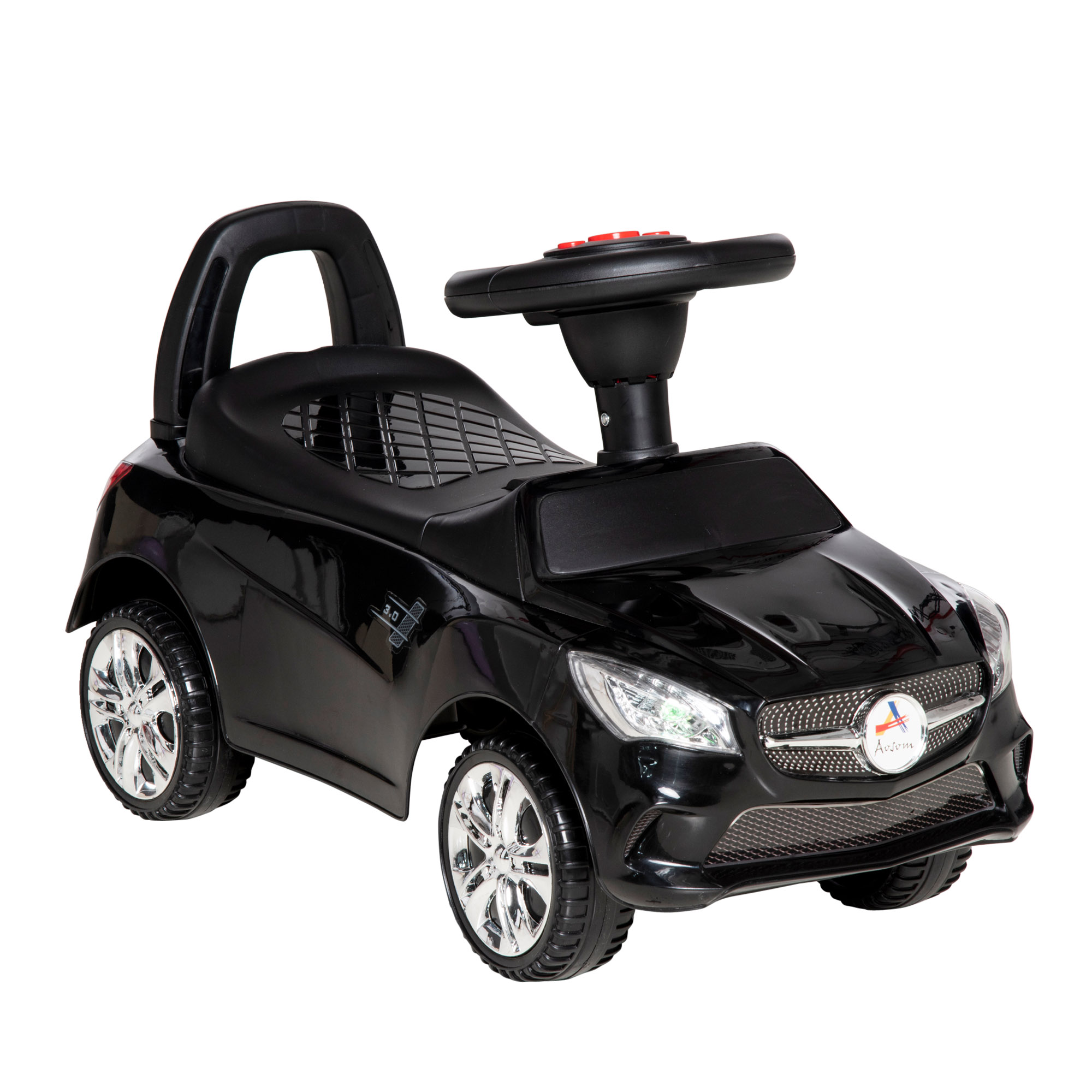  Kids Ride On Push Car, Foot-to-Floor Walking Sliding Toy Car for Toddler with Working Horn, Music, Headlights and Storage, Black