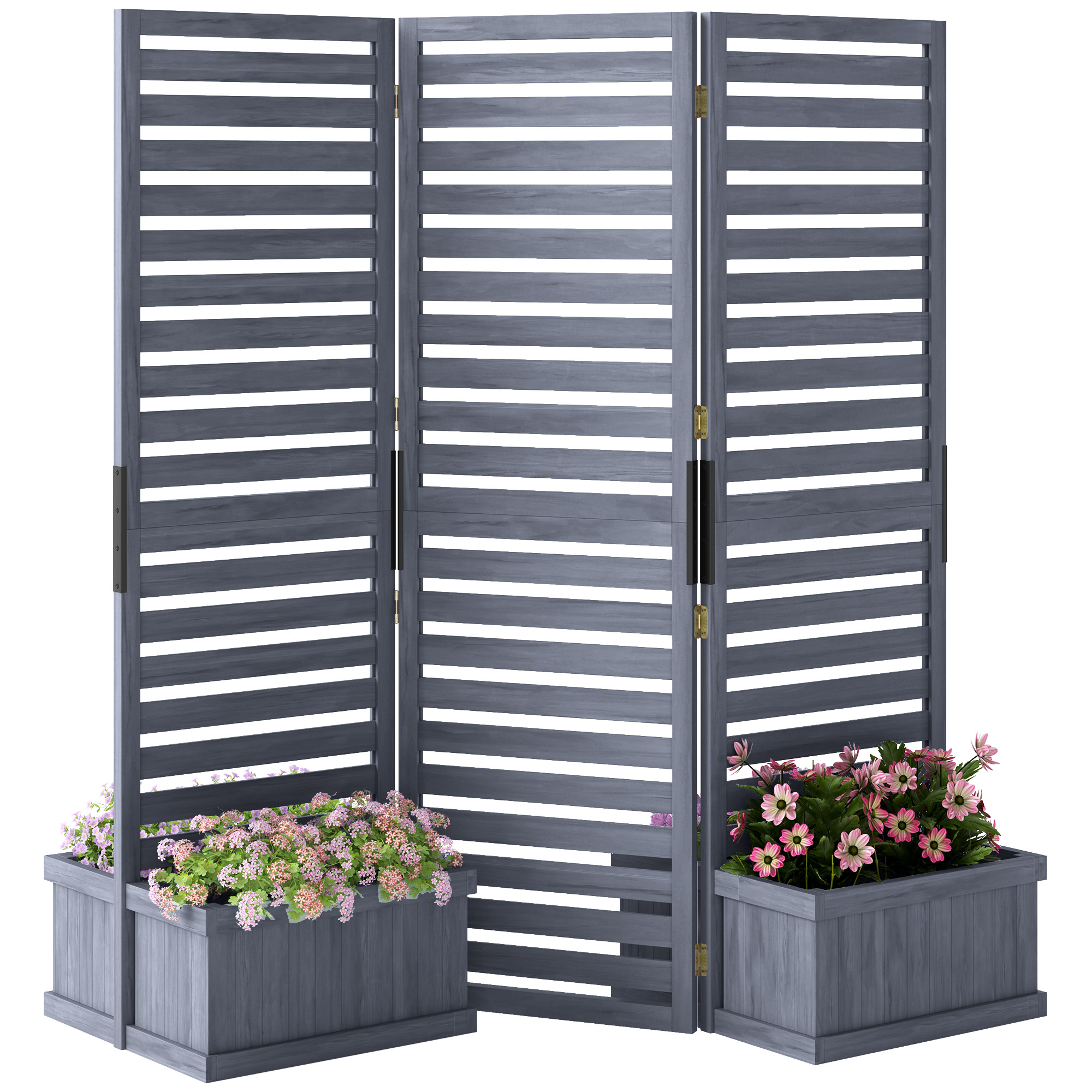 Wood Privacy Screen w/ 4 Planter Box, Raised Bed w/ 3 Panels & Drainage Holes
