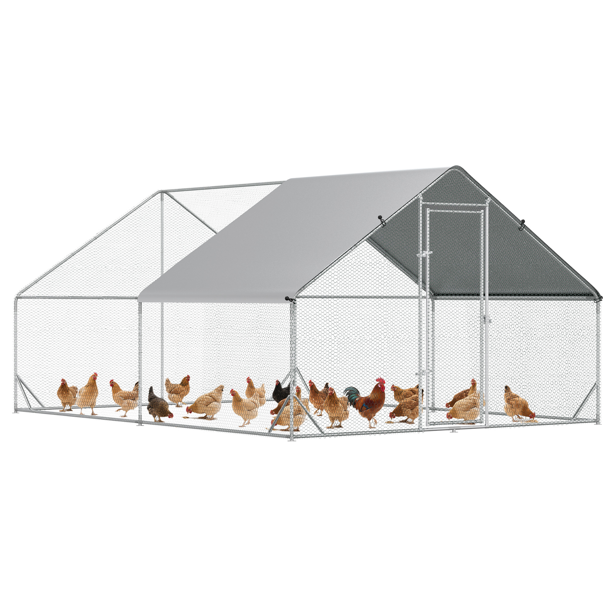 10' x 13' 6.5' Chicken Coop Cage, Outdoor Hen House w/ Cover & Lockable Door