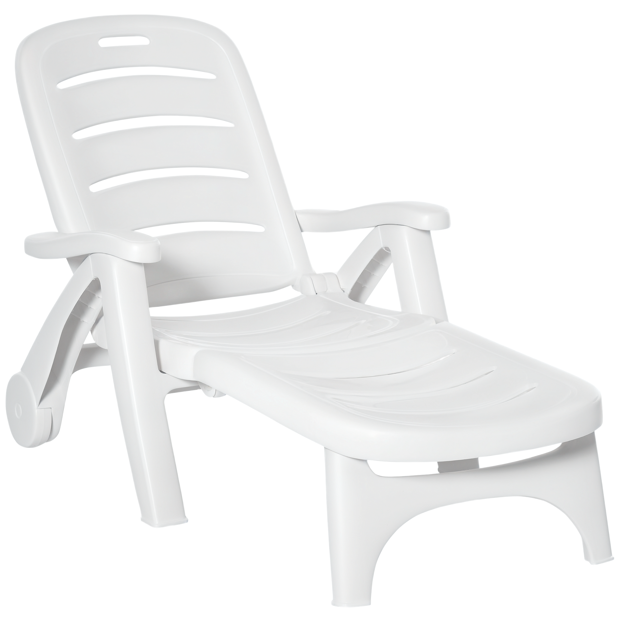 Outdoor Chaise Lounge Chair on Wheels, Waterproof, Quick Assembly, Folding, 5 Level Adjustable Backrest for Pool, White
