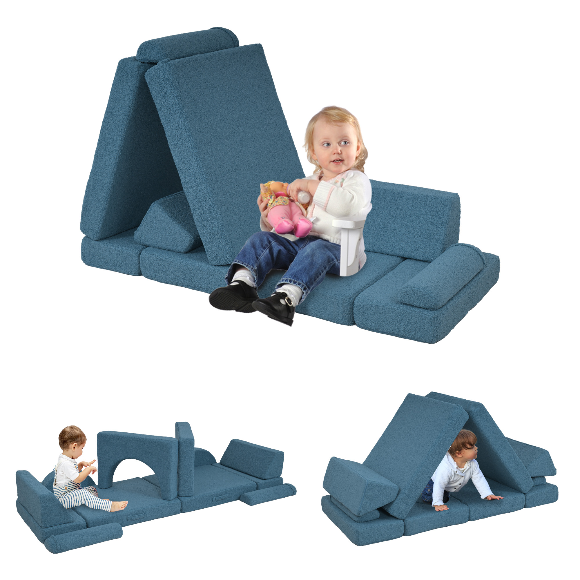 12 Pcs Foam Climbing Blocks for Toddlers, Indoor Soft Play Equipment for Boys and Girls, Blue