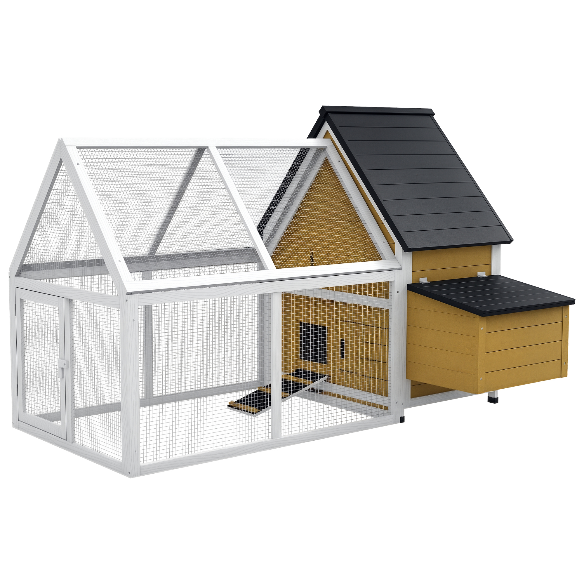 65" Chicken Coop Wooden Chicken House Rabbit Hutch Poultry Cage Hen Pen Backyard with Nesting Box, Ramp, Run, Yellow
