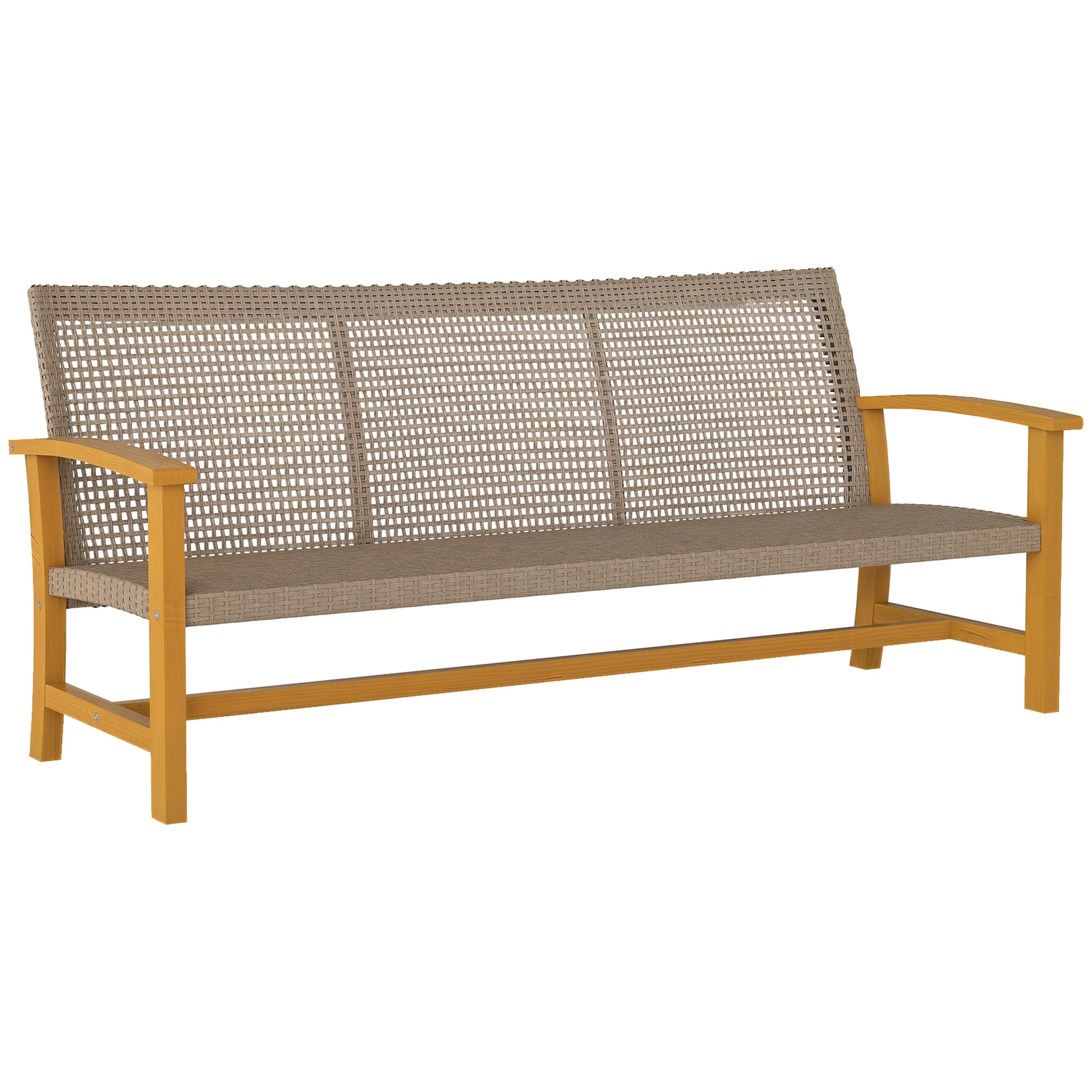 3-Seat Wicker Outdoor Couch Patio Sofa, Acacia Wood Patio Furniture with Steel Seat Armrests, 1000 LBS Capacity, Teak