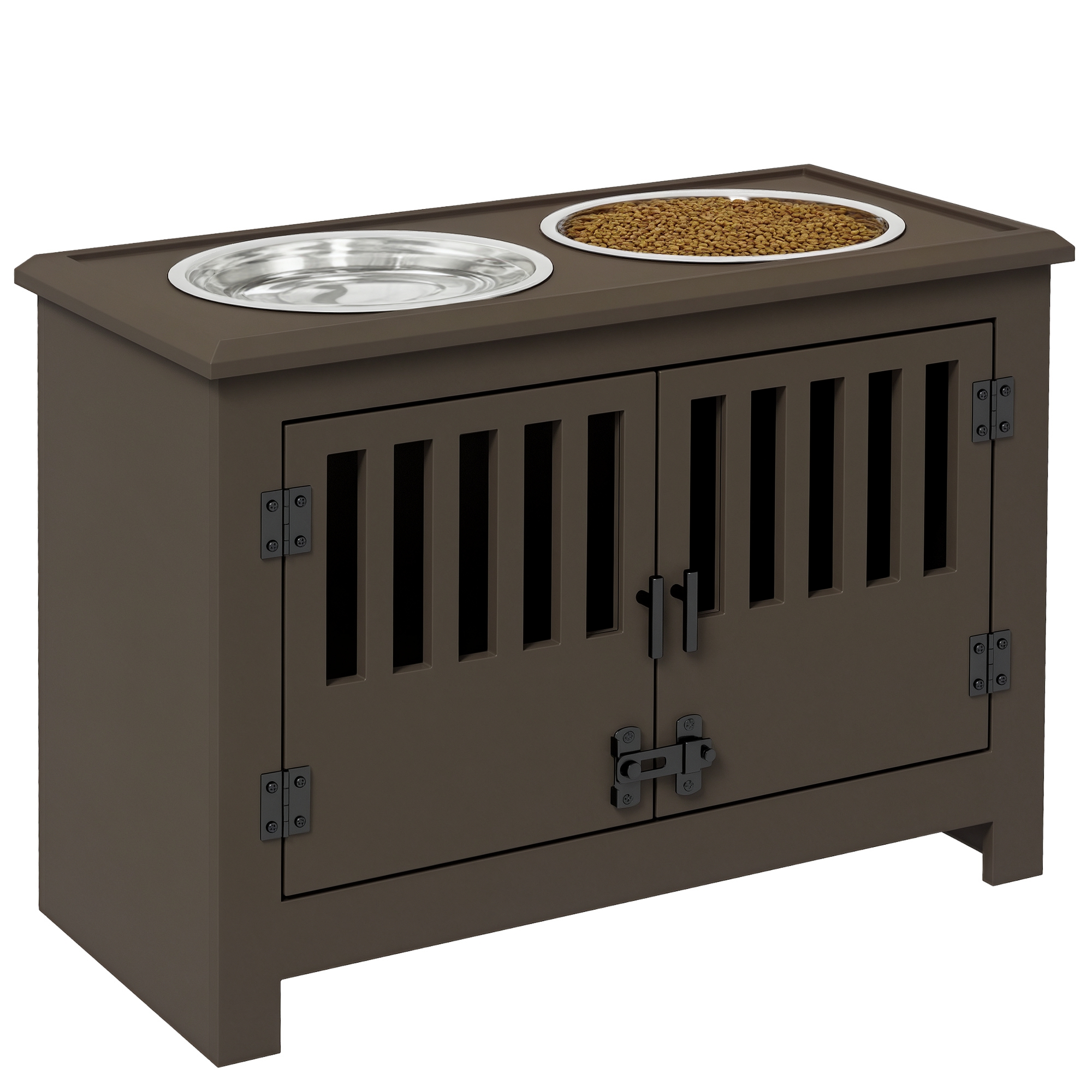 Dog Food Storage Cabinet with Bowls & Dog Feeding Station, Espresso