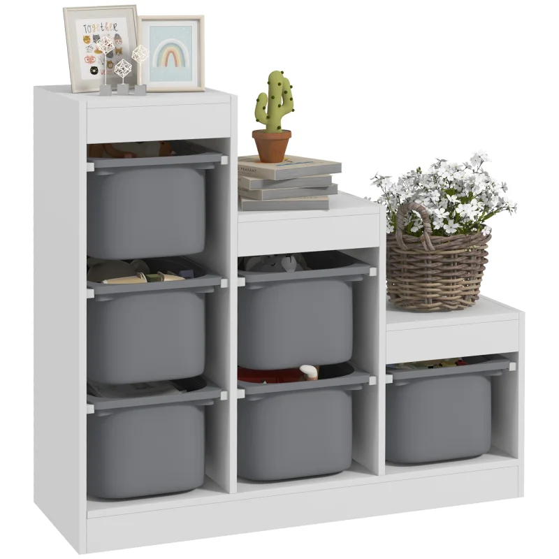 3 Layers Kids Toy Storage Organizer with 6 Storage Bins, Kids Bookshelf for Ages 3-8 Years, Play Room, Bedroom, Gray