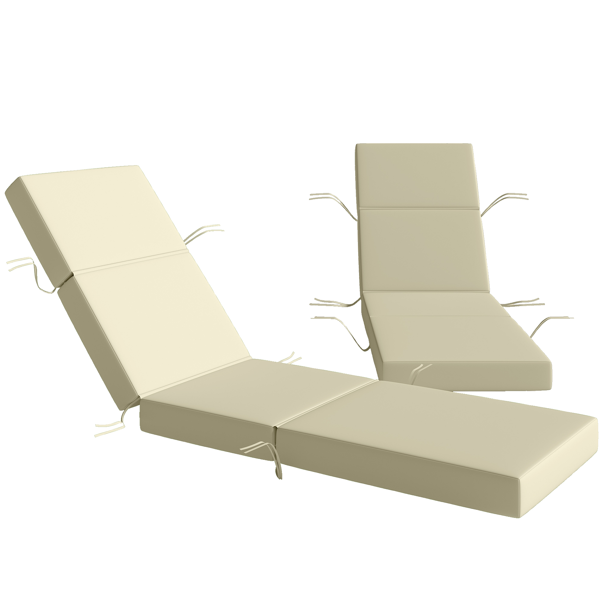 Set of 2 Chaise Lounge Cushion, 4" Thick Outdoor Lounge Chair Cushions with Ties for Patio, 21" x 72 ", Cream White