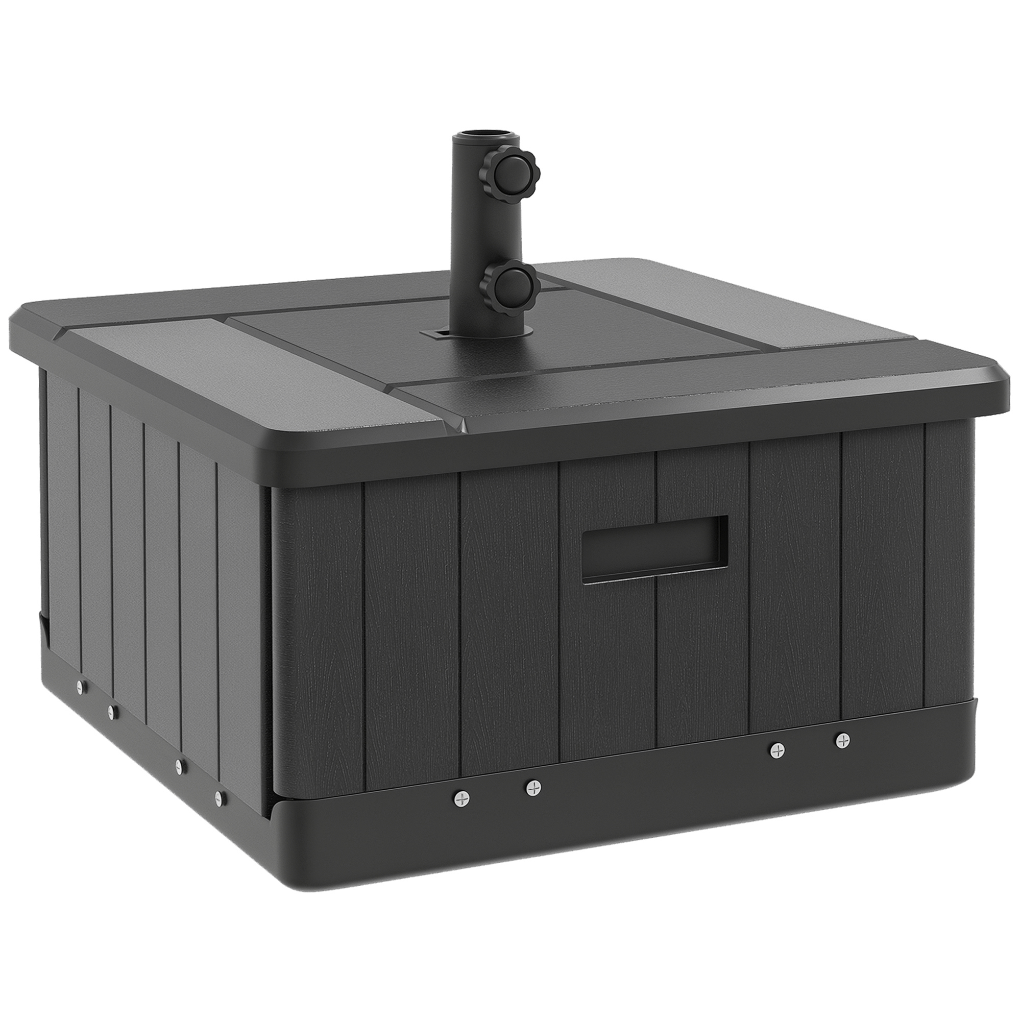 3-in-1 Outdoor Umbrella Base with Wheels and Handles, End Table, Flower Box Planter with Hole, 175 lbs. Capacity, Black