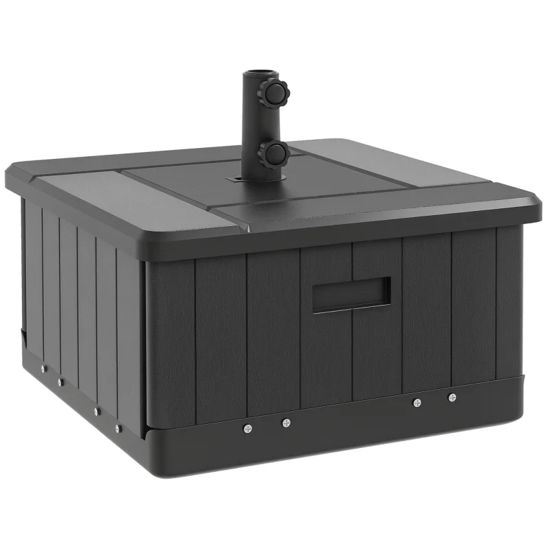 3-in-1 Outdoor Umbrella Base with Wheels and Handles, End Table, Flower Box Planter with Hole, 175 lbs. Capacity, Black