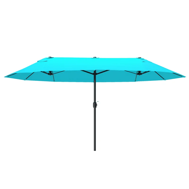 Patio Umbrella 15ft Double-Sided Outdoor Market Extra Large Umbrella with Crank Handle for Backyard, Light Blue