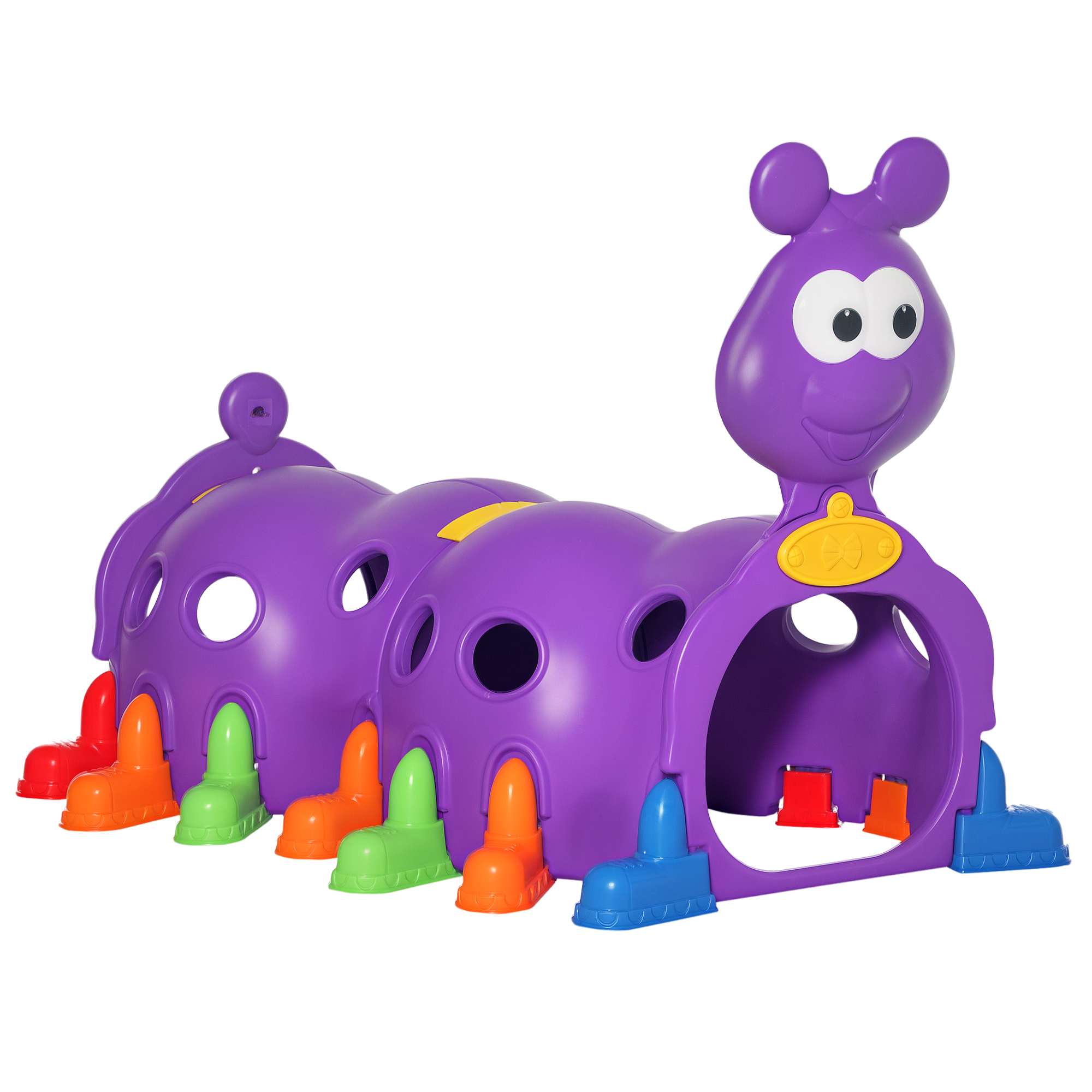 Qaba Caterpillar Play Tunnel, Toddler Tunnel for Kids Crawl and Climb Through, Kids' Play Structure Indoor Outdoor, 2 Sections, Purple