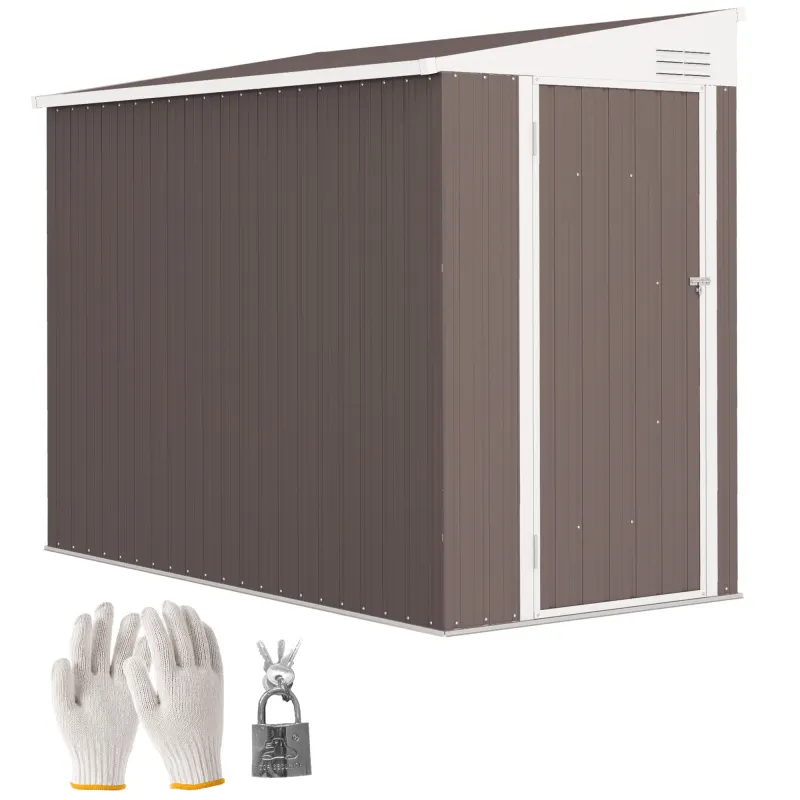 4' x 7.7' Lean to Garden Storage Shed, Outdoor Metal Tool House with Lockable Door Vents for Backyard Patio Lawn