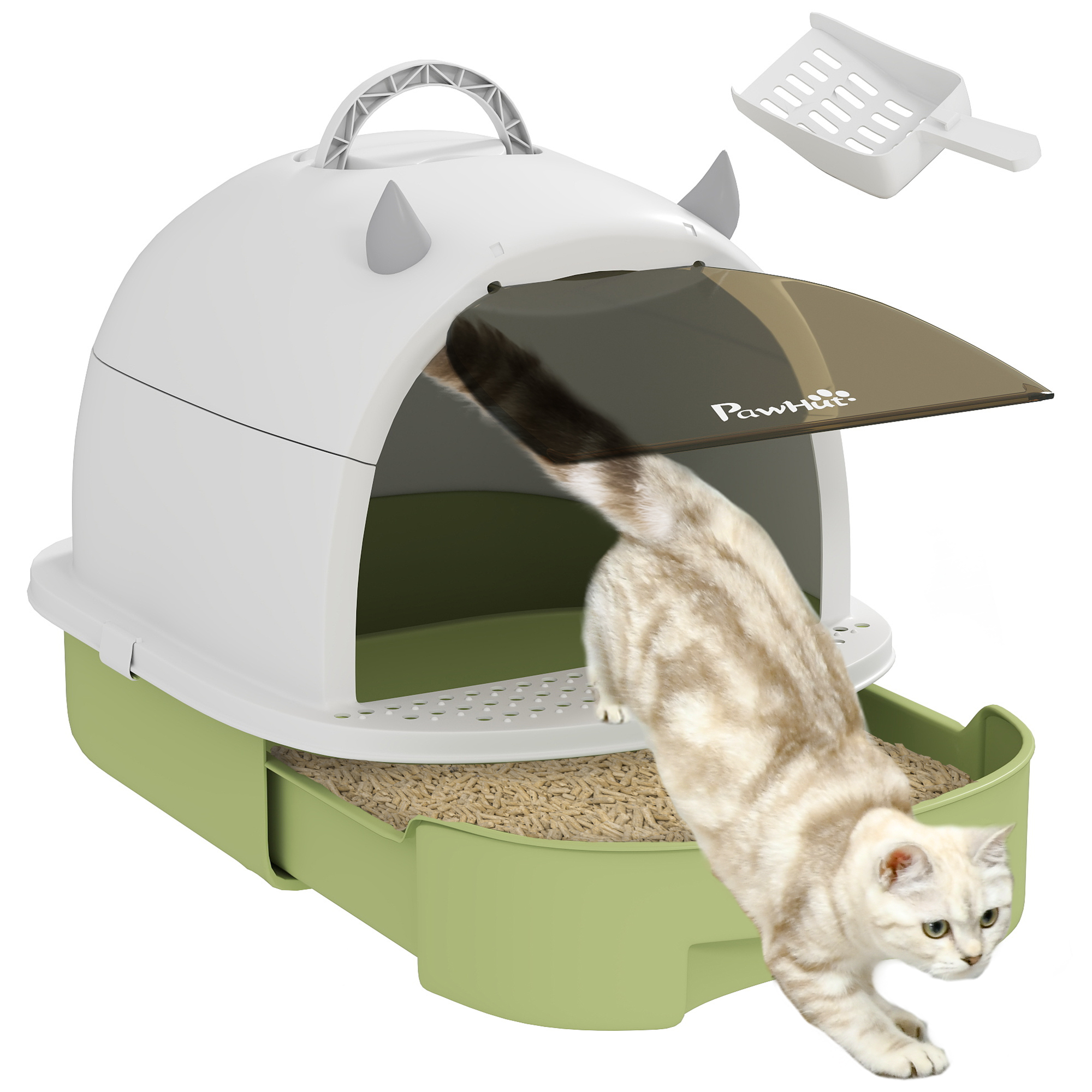 Covered Cat Litter Box with Lid, Scoop, Deodorizing Bags for Odor Control, Privacy, Easy to Clean, Green