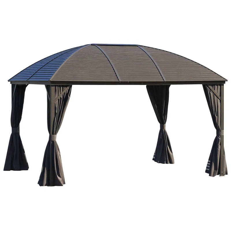 10' x 13' Hardtop Gazebo with Curtains, Netting, Pavilion with Steel Roof Ceiling Hook for Garden Patio, Gray