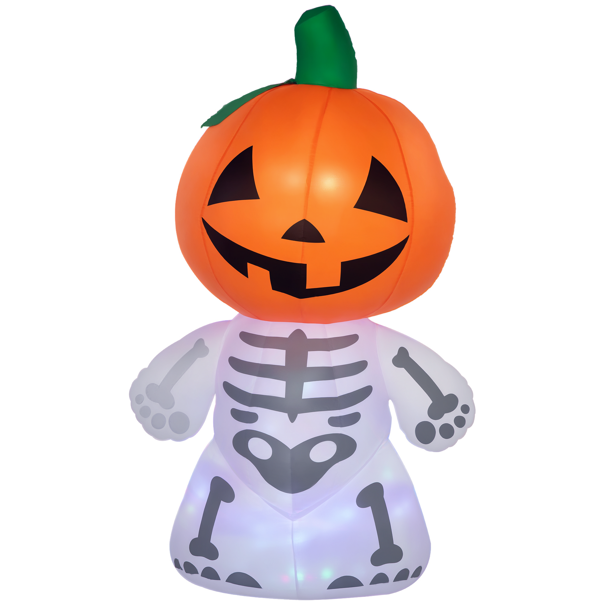 6ft Halloween Inflatables Outdoor Decorations, Smiling Skeleton Ghost with Pumpkin Head, Blow Up LED Yard Decor for Garden, Lawn, Party, Holiday, Waterproof
