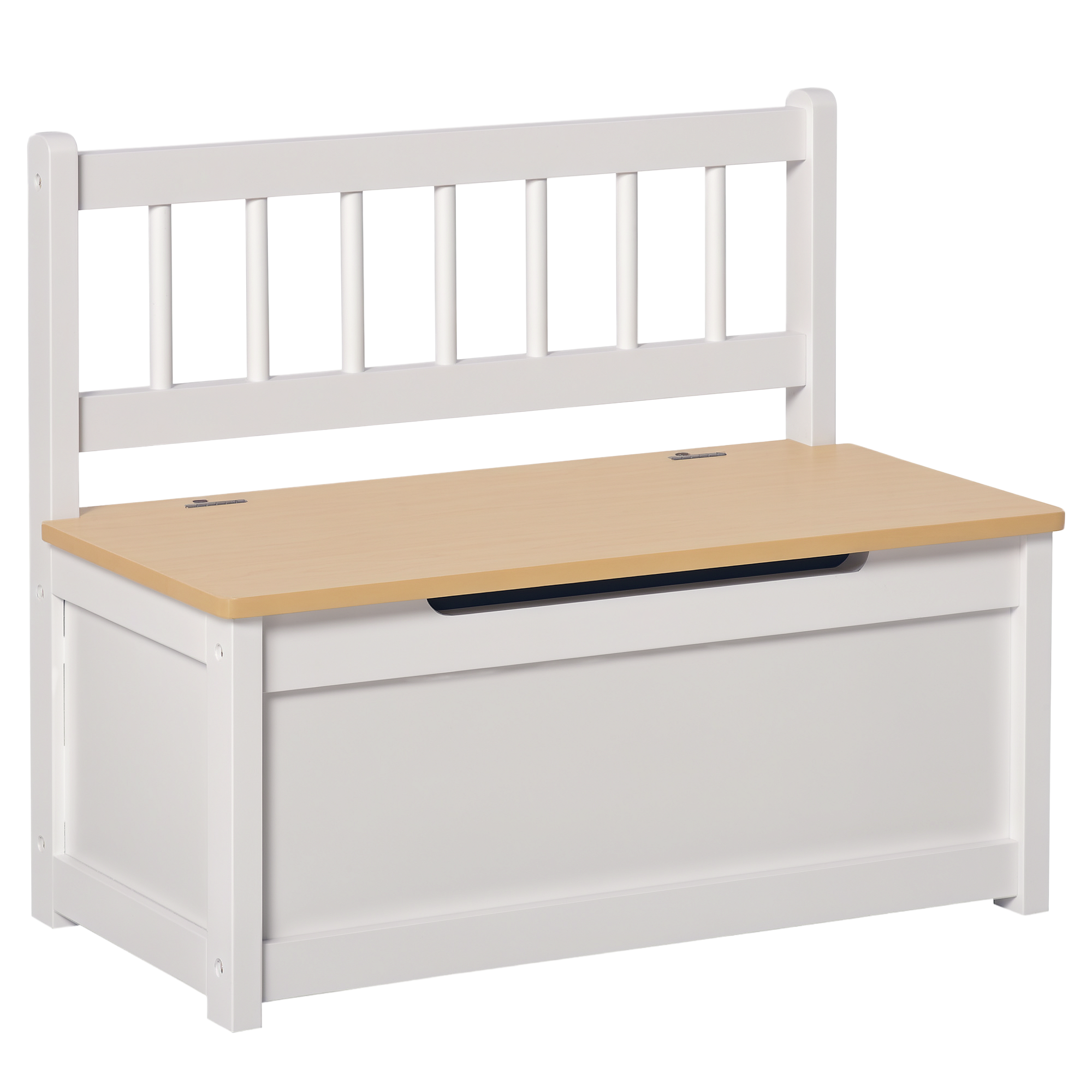 2-in-1 Kids Wooden Toy Organizer Chest Storage Box with Seat Bench Cabinet Chunk Cube with Safety Pneumatic Rod White