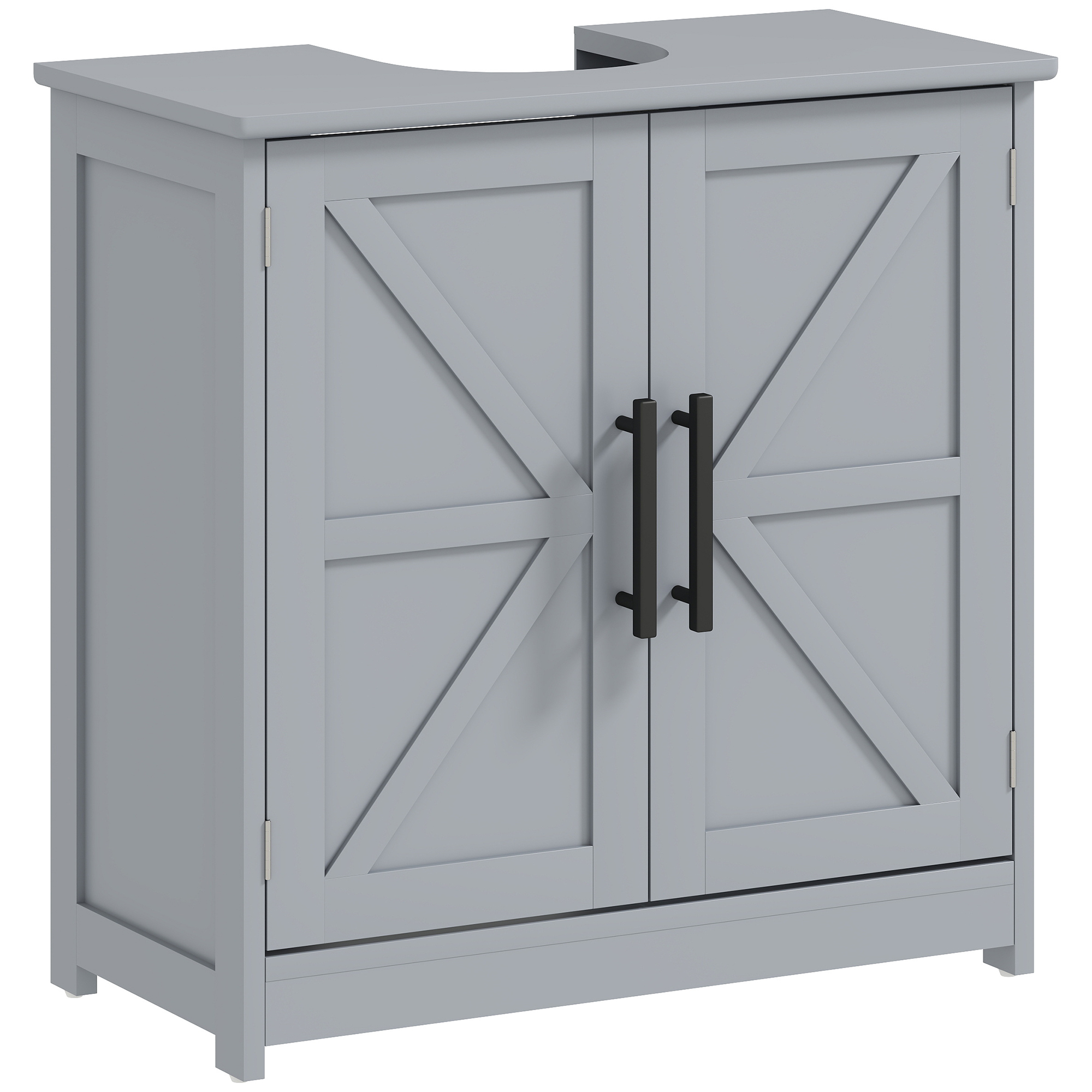 Farmhouse Pedestal Sink Storage Cabinet, Bathroom Sink Cabinet with 2 Barn Doors and Adjustable Shelf, Dark Gray