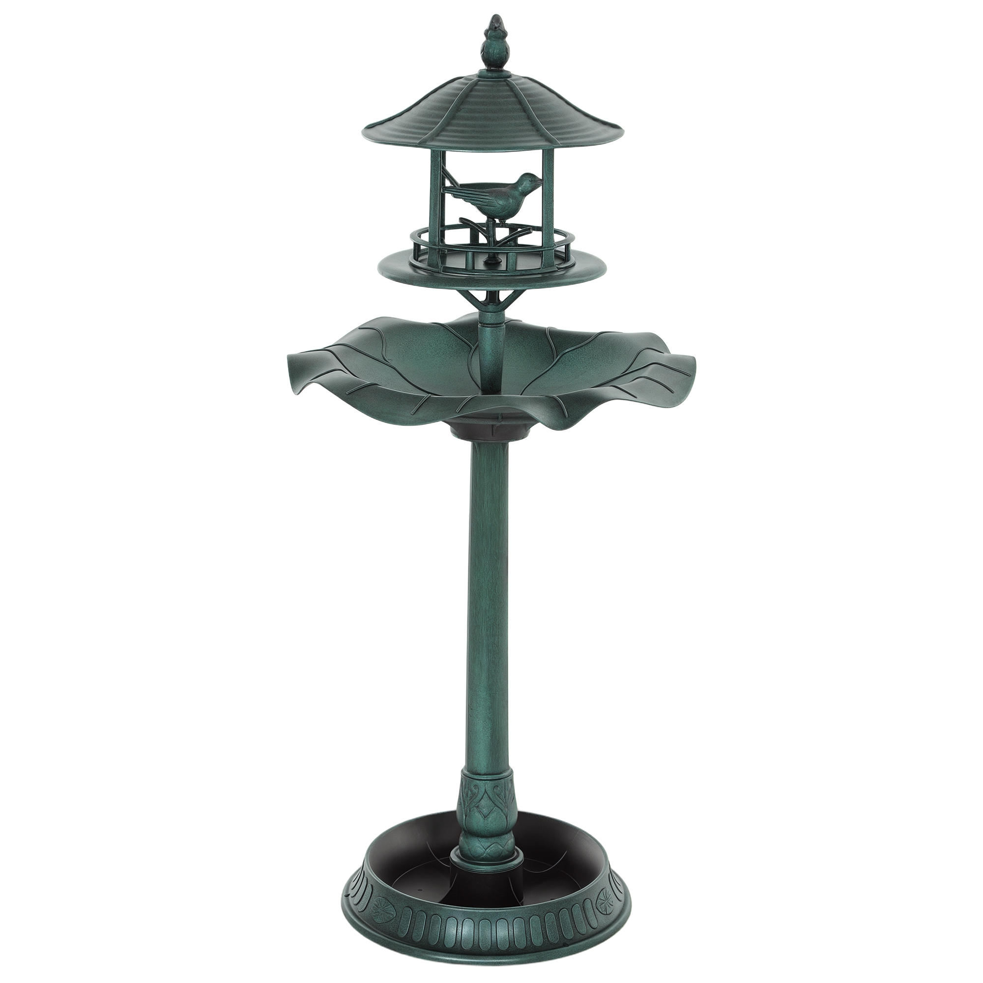 3 in 1 Garden Bird Bath Bowl Pedestal with Bird Feeder, Large Water Basin, Underneath Flower Planter, Green