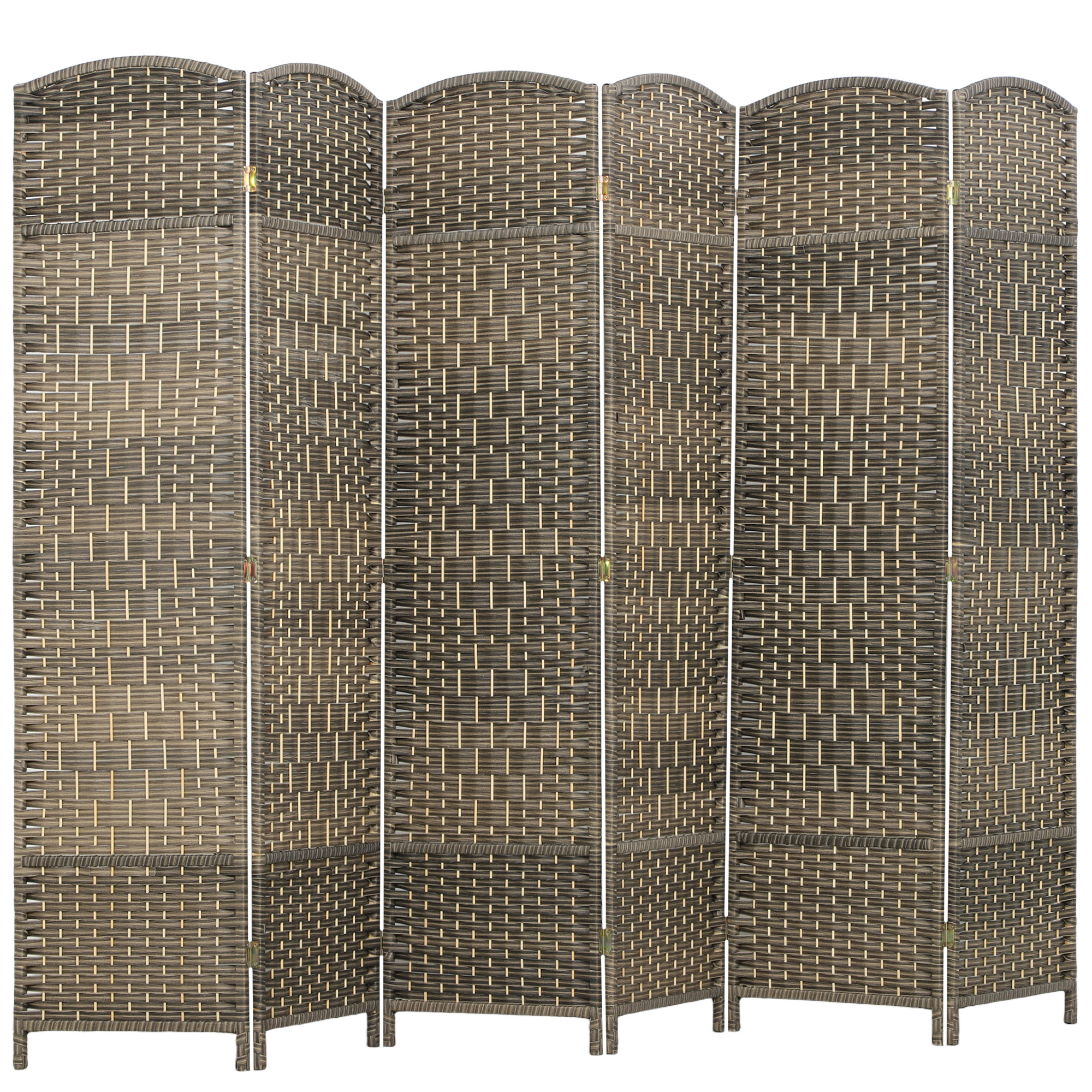 Folding Room Divider Screen 6 Panel 6' Tall Privacy Screen Freestanding Wood Partition for Home Office, Dark Rustic Oak