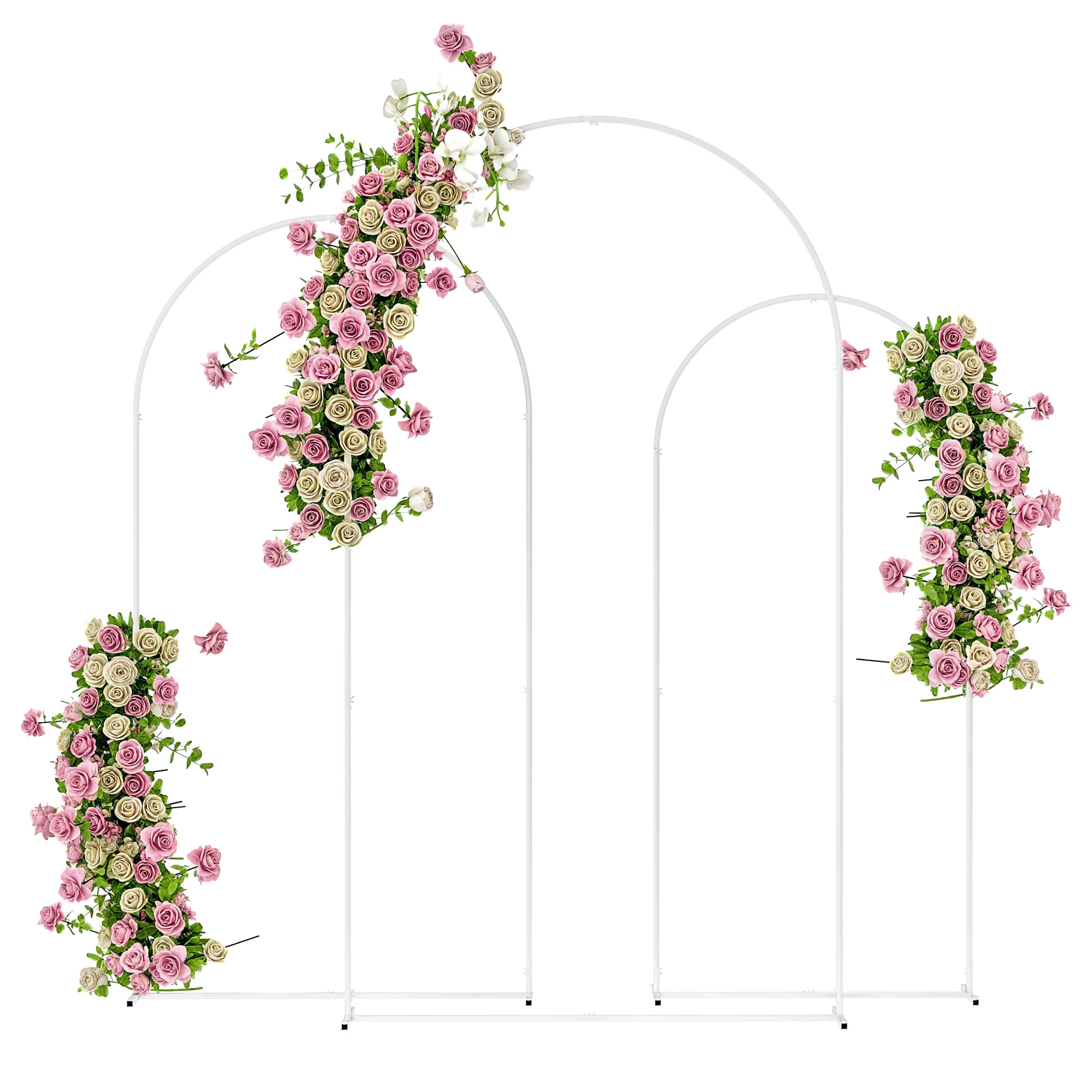  Metal Arch Backdrop Stand Set of 3, 7/6.5/6 ft Wedding Arch Frame, Balloon Backdrop Arch Stand Set for Birthday Party, Bridal Shower, Graduation, Ceremony, Banquet Decorations, White