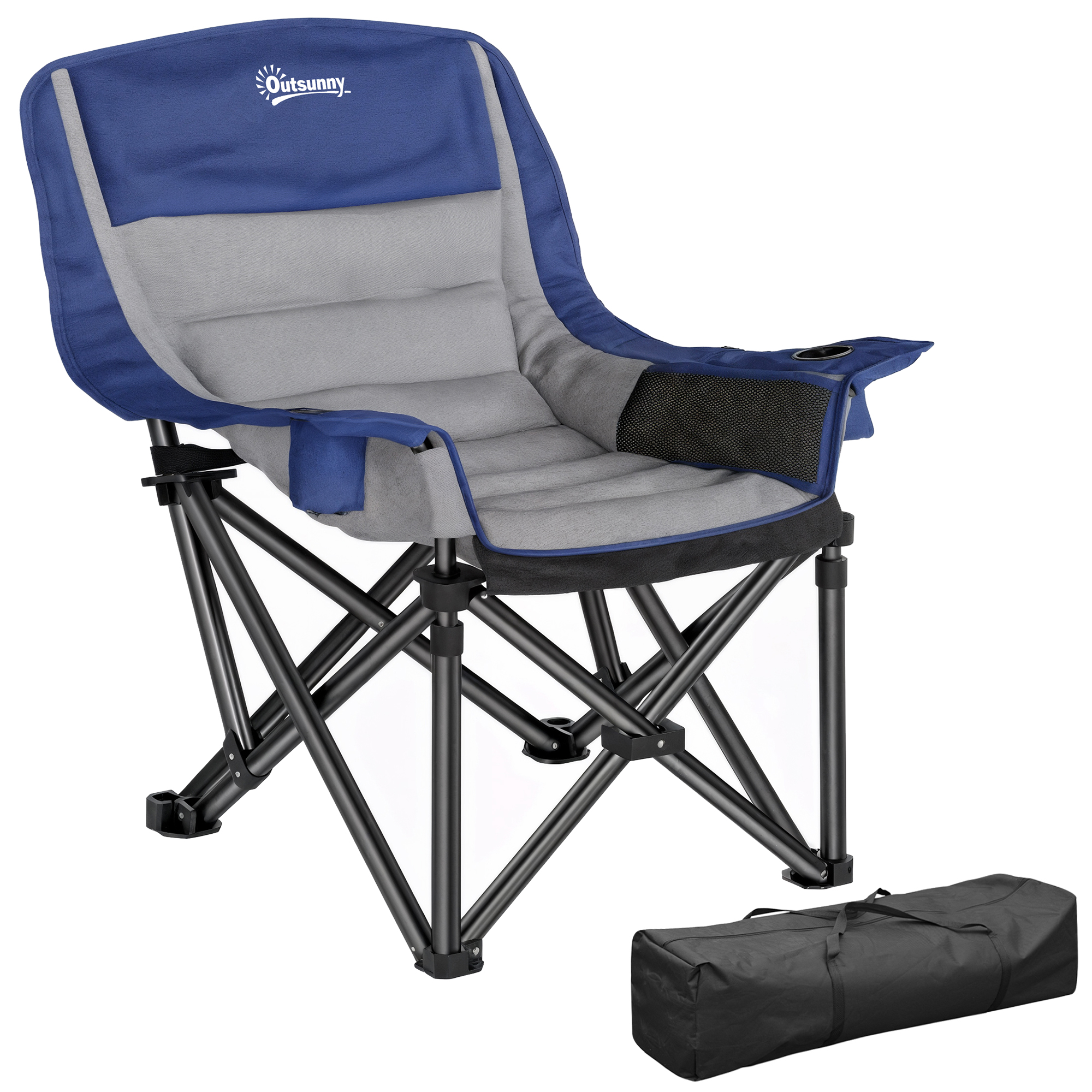 Camping Chair for Adults, Portable Folding Camping Chair with Side Pockets, Cup Holders, Carry Bag, Blue and Gray
