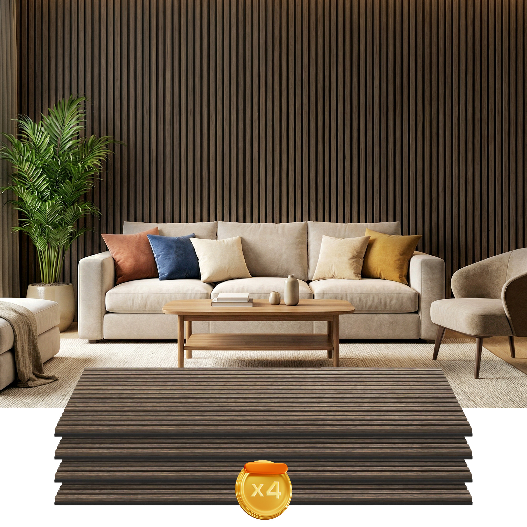 47" x 24" Wood Panels for Wall, 4 Pack Acoustic Panels, Sound Absorbing Slat Wall for Wall Decor, Home, Walnut