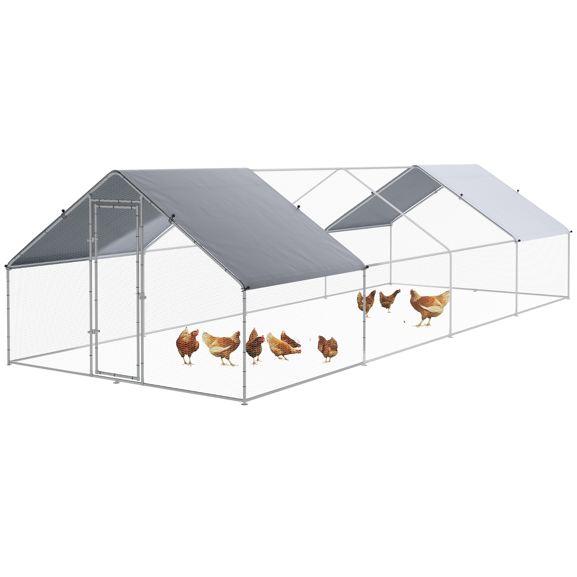 Large Chicken Coop Metal Chicken Run for Chickens with Waterproof and Anti-UV Cover, Spire Shaped Walk in Fence Cage Hen House for Outdoor and Yard Farm Use, 1.3" Dia, 9.8' x 26.2' x 6.4'