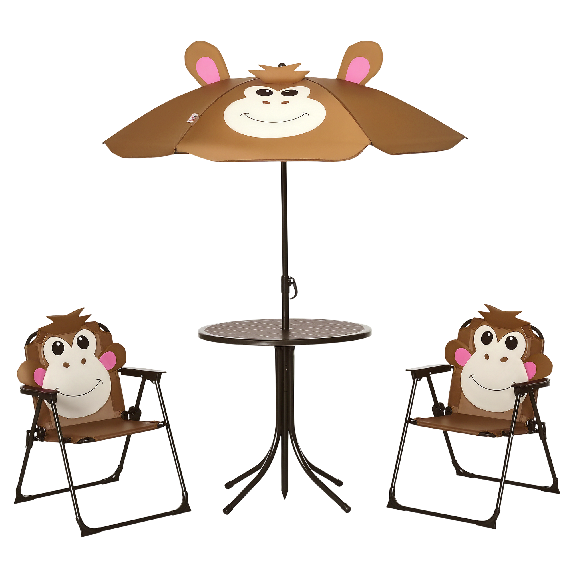  Kids Table and Chair Set, Outdoor Folding Garden Furniture, Picnic Table for Patio Backyard, with Removable & Height Adjustable Sun Umbrella, Aged 3-6 Years Old, Brown