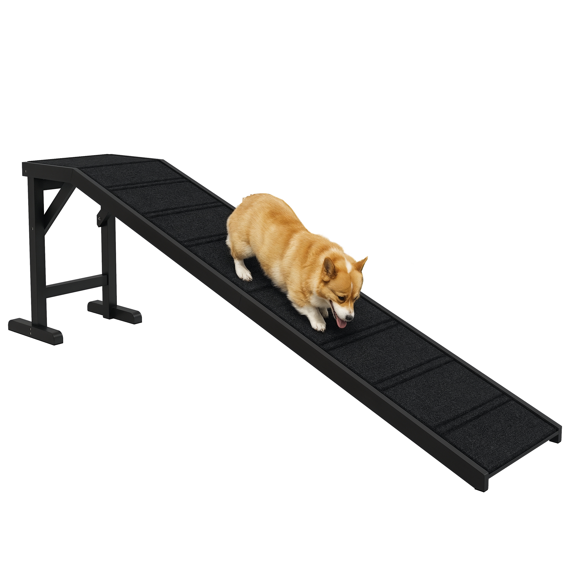 Dog Ramp w/ Non-Slip Carpet and Top Platform, 74" x 16" x 25", Black